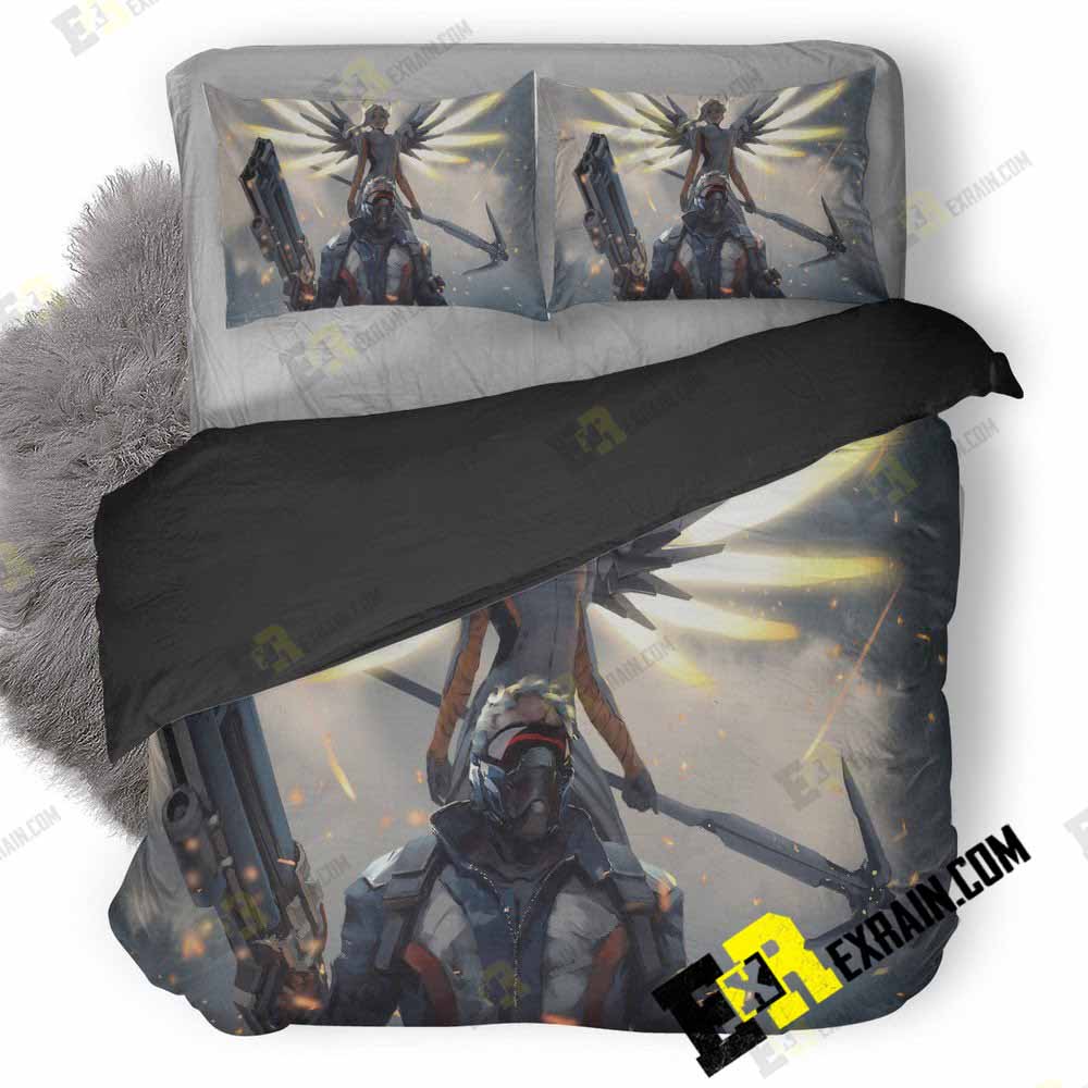 Mercy And Soldier 76 Overwatch Artwork Ki 3D Customized Duvet Cover Bedding Set