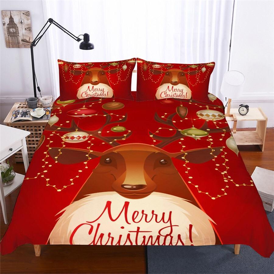 Merry Christmas Reindeer 3D Customized Duvet Cover Bedding Set