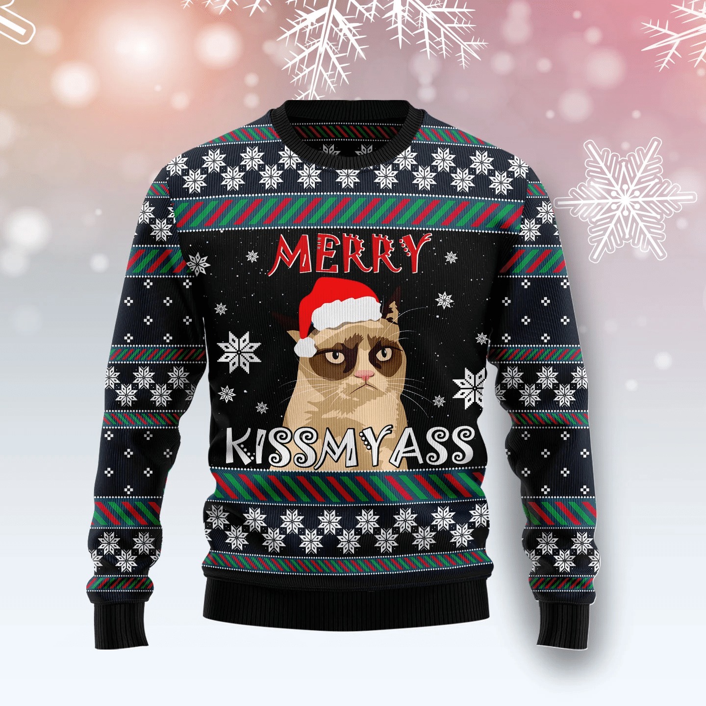 Merry Kissmyass Grumpy Cat Christmas Sweater