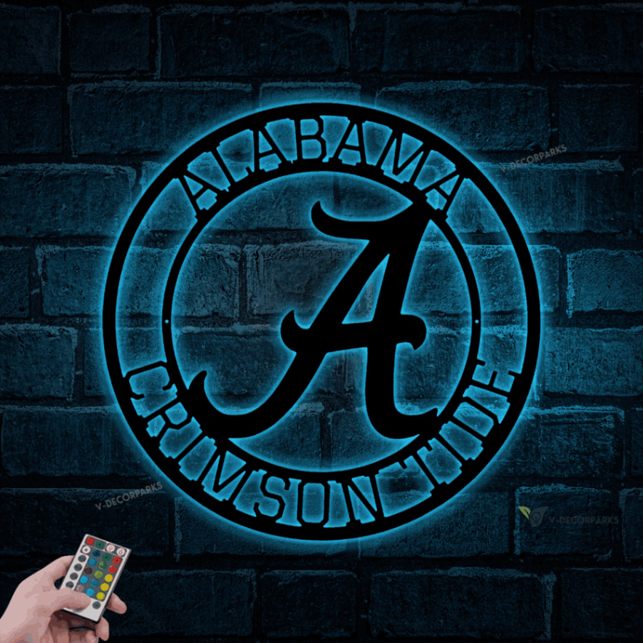 Metal Alabama Crimson Tide Sign With Led Lights, Alabama Football Sign, Roll Tide Sign, Crimson Tide Sign, Alabama Sign, Alabama Wall Art