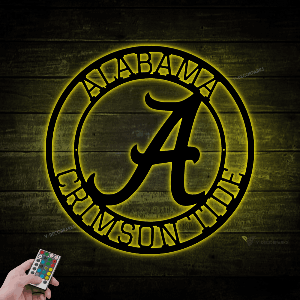 Metal Alabama Crimson Tide Sign With Led Lights, Alabama Football Sign, Roll Tide Sign, Crimson Tide Sign, Alabama Sign, Alabama Wall Art