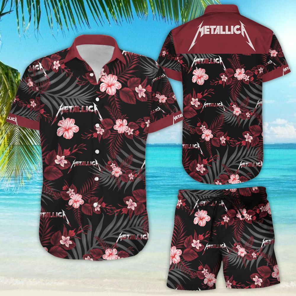 Metallica Band Logo Hawaii Shirt Summer Button Up Shirt For Men Beach Wears Sleeve Hawaii Shirt Hawaiians Beach Sleeve
