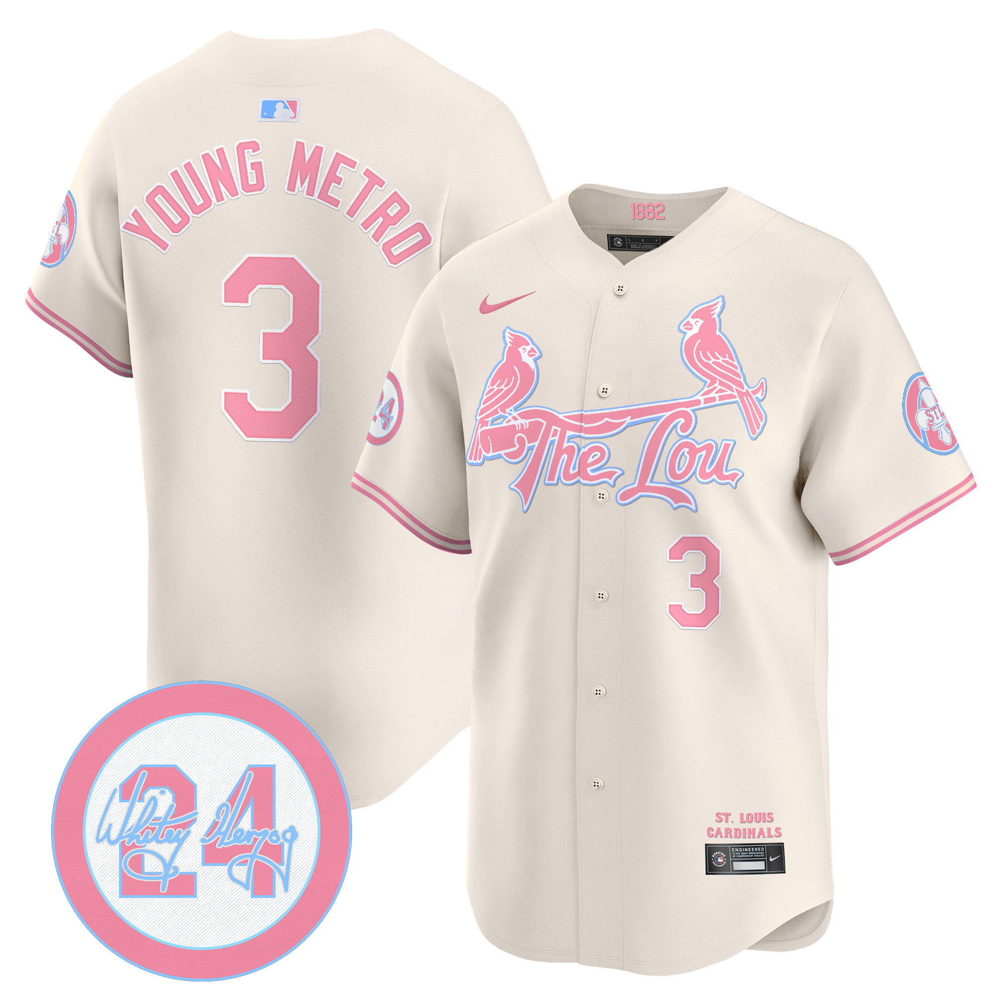 Metro BoominUnisex St. Louis Cardinals Bubblegum Pink Vapor Premier Limited Cream Jersey - All Stitched