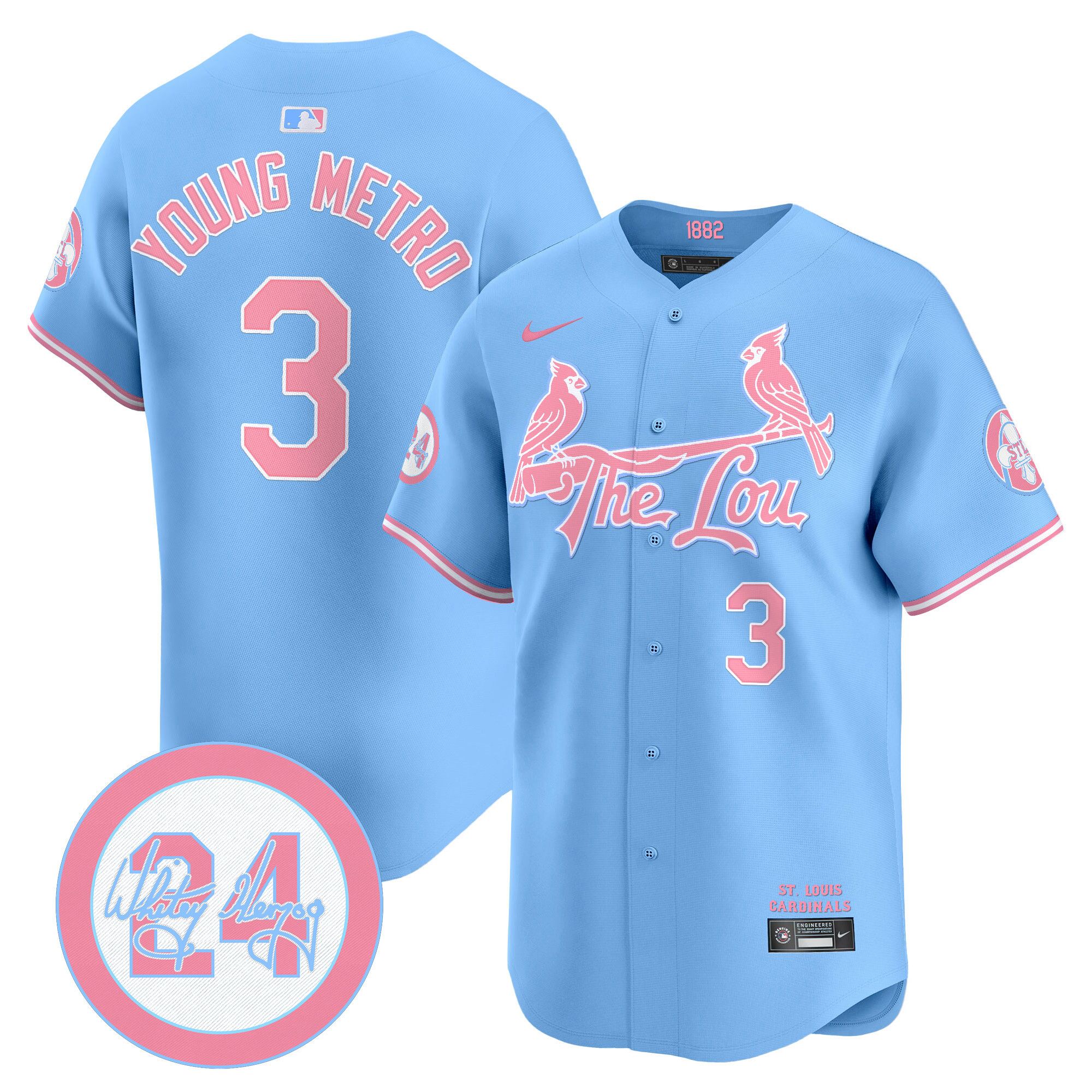 Metro BoominUnisex St. Louis Cardinals Bubblegum Pink Vapor Premier Limited Light Blue Jersey - All Stitched