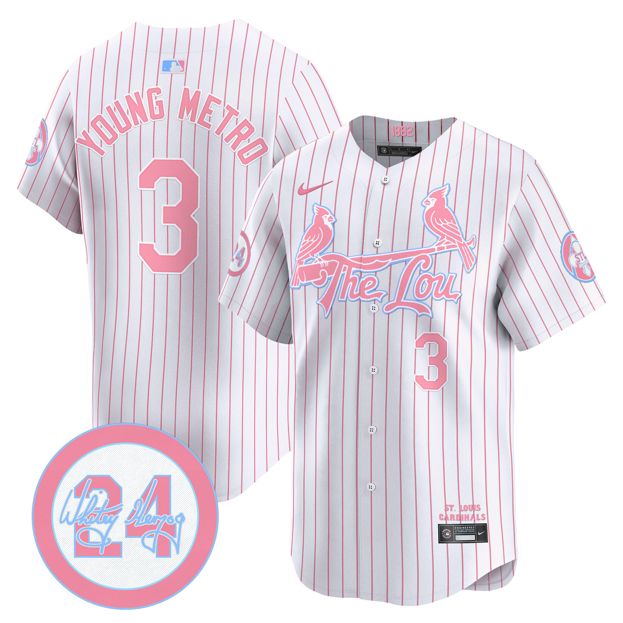 Metro BoominUnisex St. Louis Cardinals Bubblegum Pink Vapor Premier Limited Pinstripe Jersey - All Stitched