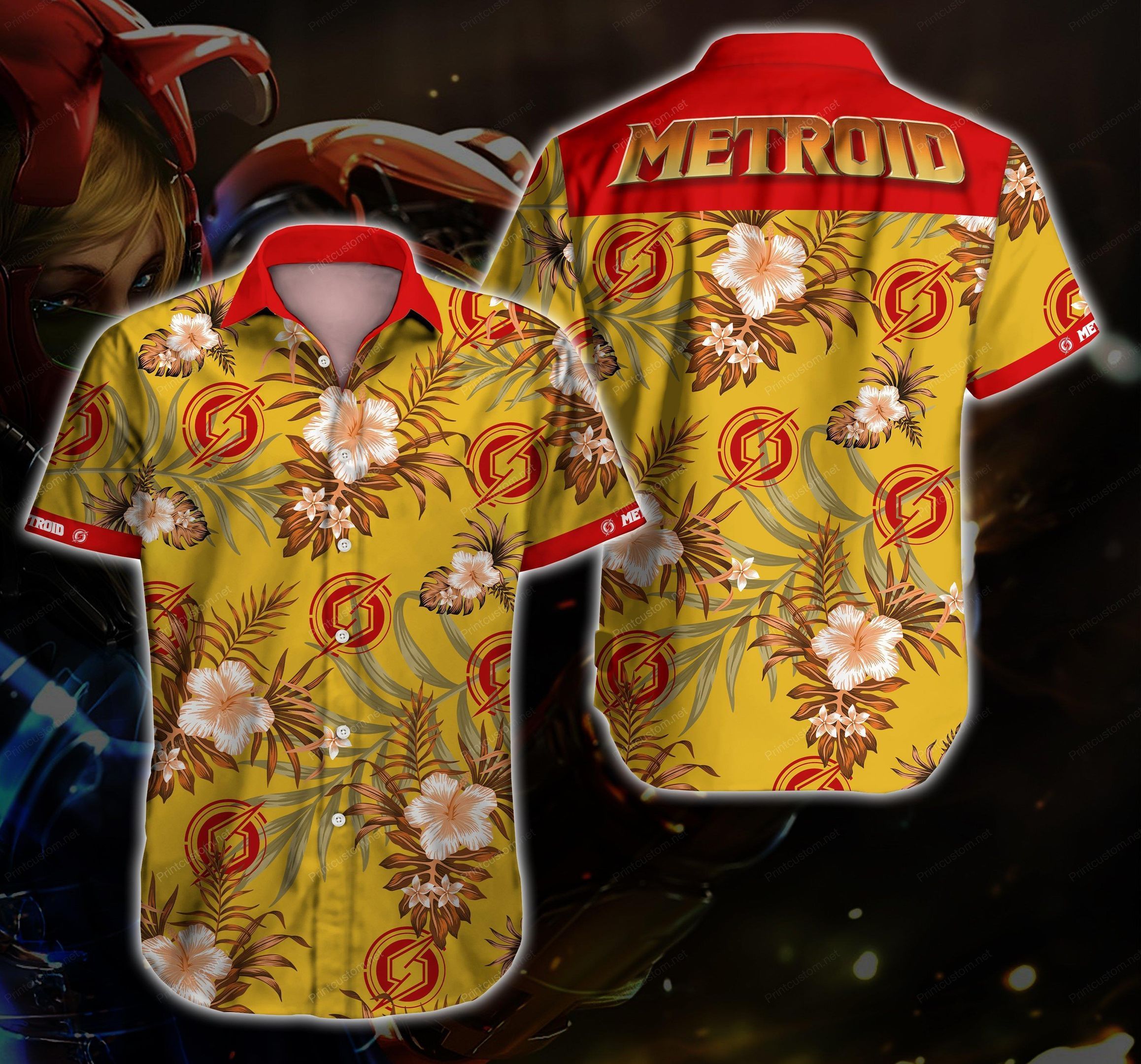 Metroid Hawaii Shirt Summer Button Up Shirt For Men Beach Wear Hawaii Shirt