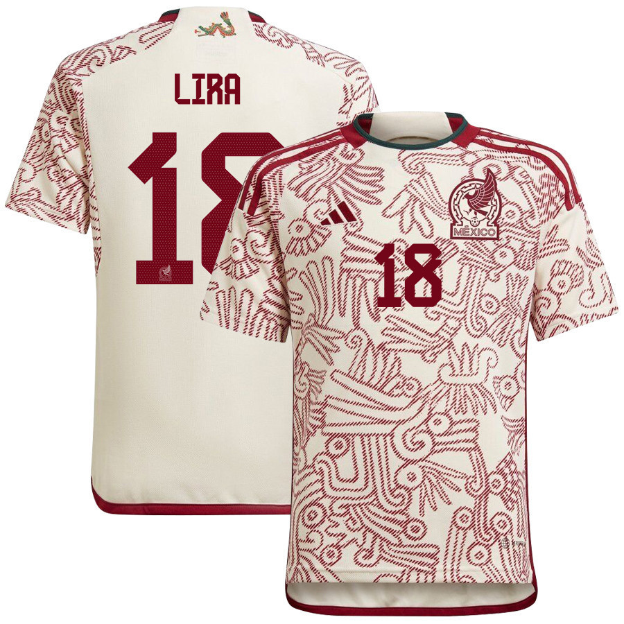 Mexico National Team 2022-23 Qatar World Cup Erik Lira 18 Away Men Soccer Jersey – White