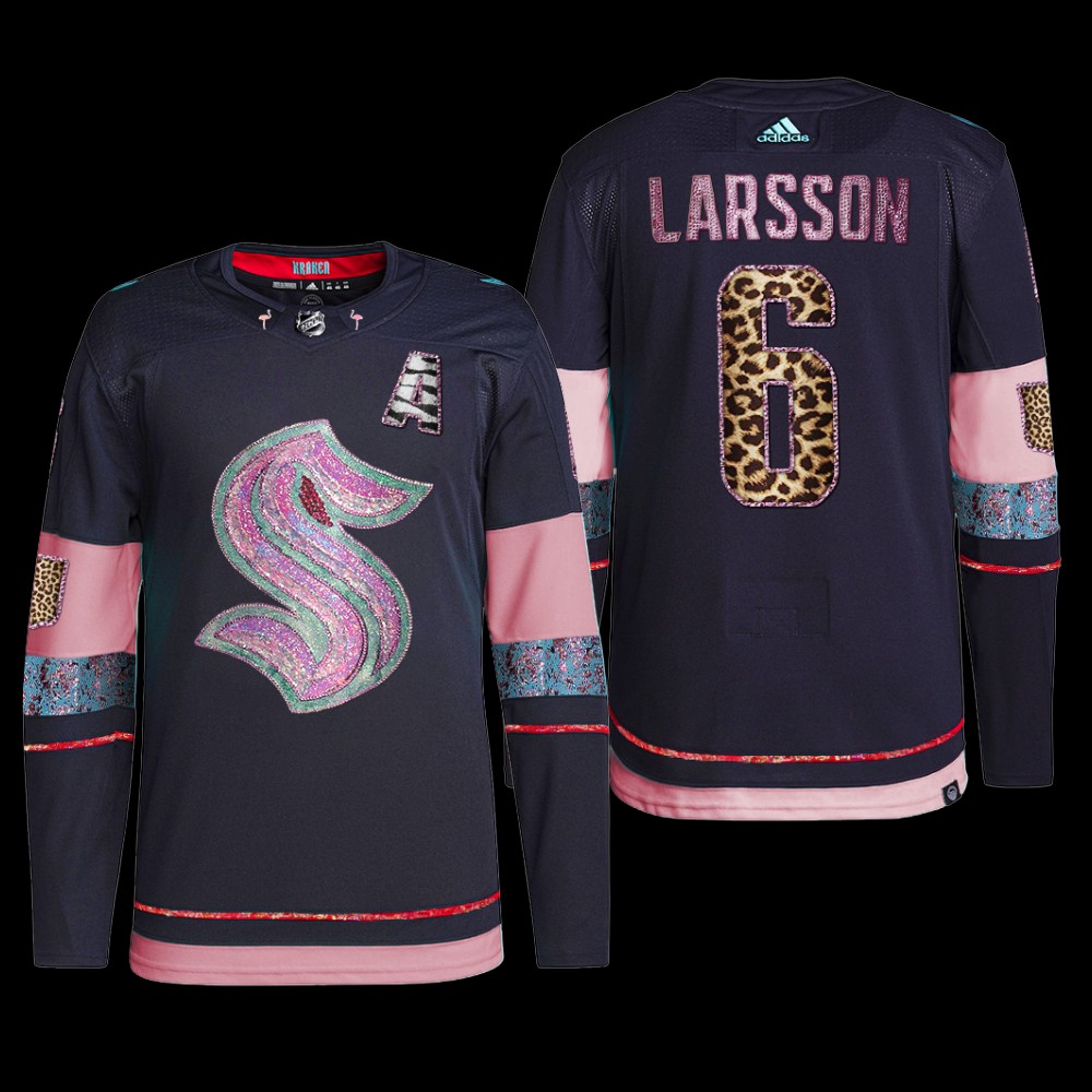 MGK Leopard Print Seattle Kraken Adam Larsson Jersey Diamond Limited Navy #6 Uniform