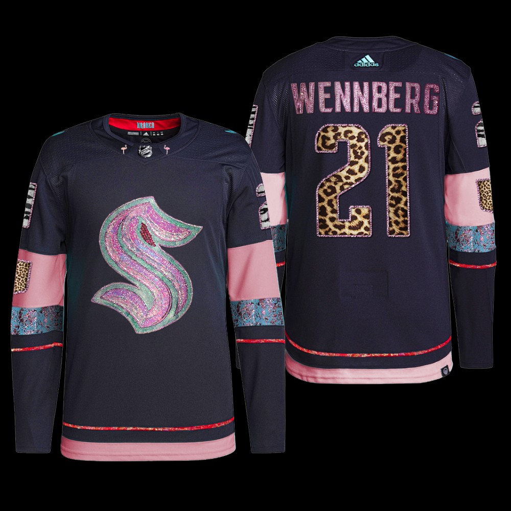 MGK Leopard Print Seattle Kraken Alexander Wennberg Jersey Diamond Limited Navy #21 Uniform