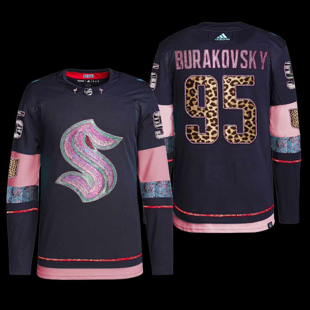 MGK Leopard Print Seattle Kraken Andre Burakovsky Jersey Diamond Limited Navy #95 Uniform