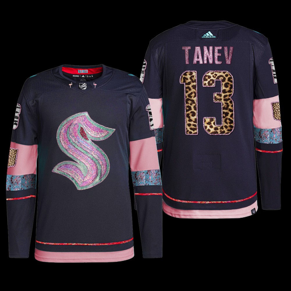 MGK Leopard Print Seattle Kraken Brandon Tanev Jersey Diamond Limited Navy #13 Uniform