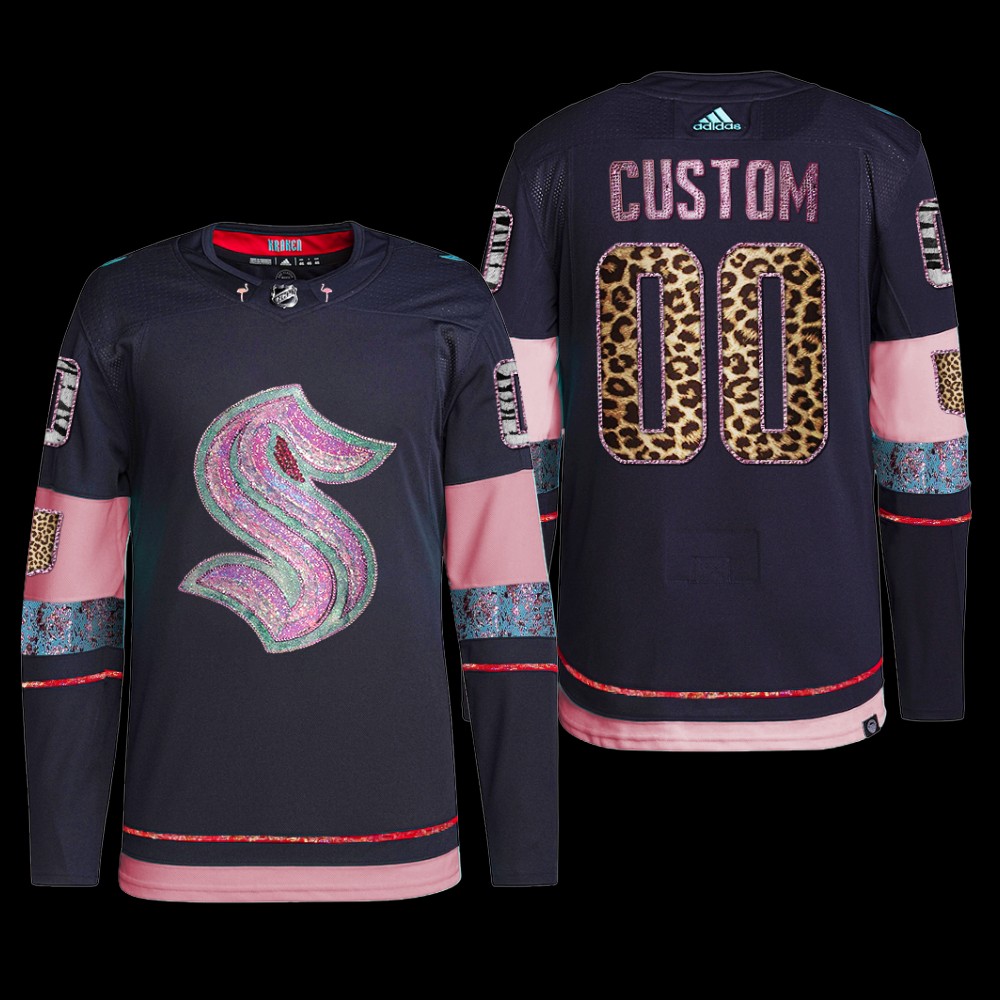MGK Leopard Print Seattle Kraken Custom Jersey Diamond Limited Navy #00 Uniform