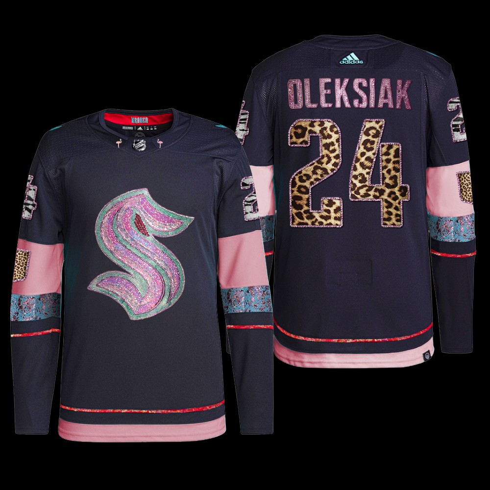 MGK Leopard Print Seattle Kraken Jamie Oleksiak Jersey Diamond Limited Navy #24 Uniform