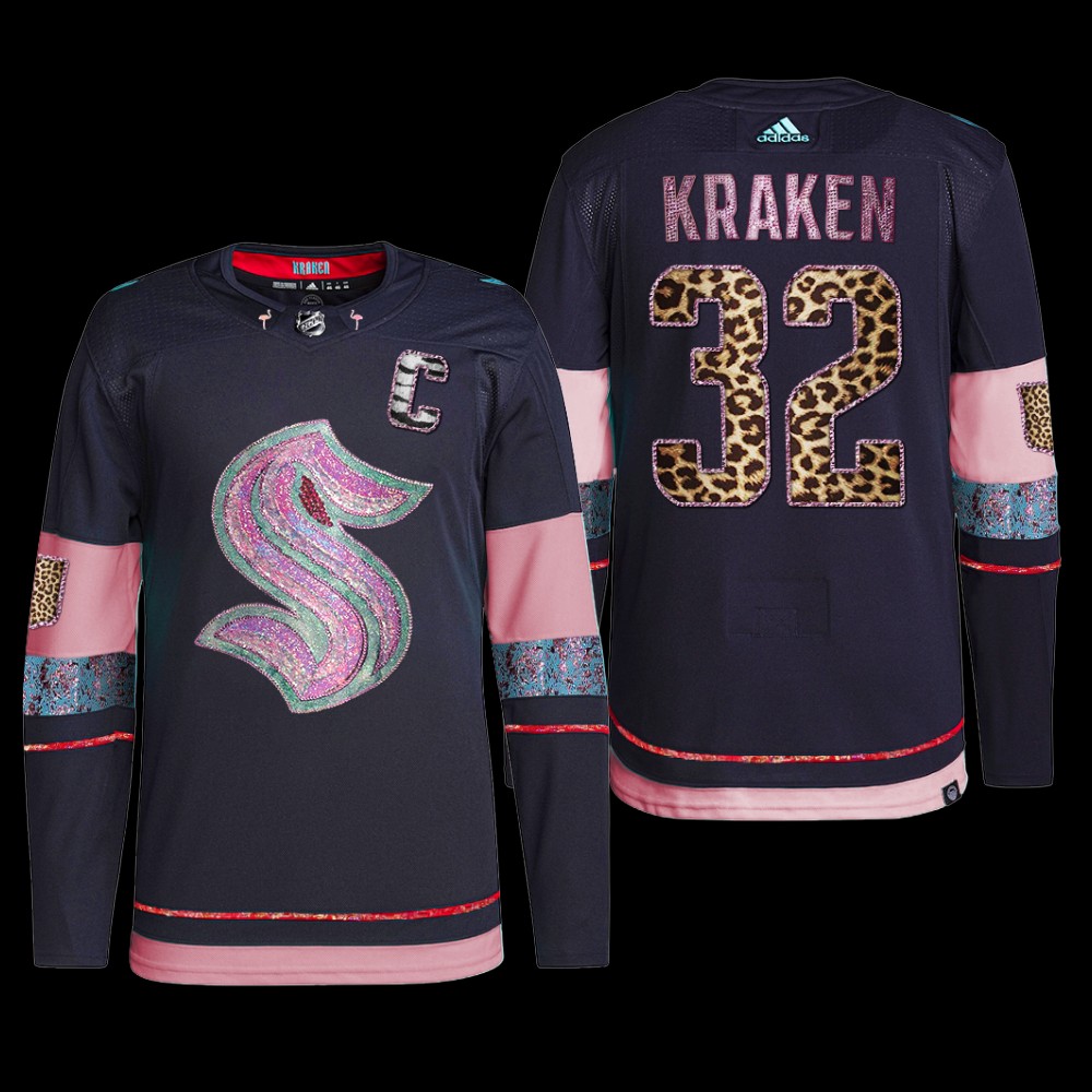 MGK Leopard Print Seattle Kraken Jersey Diamond Limited Navy #32 Uniform