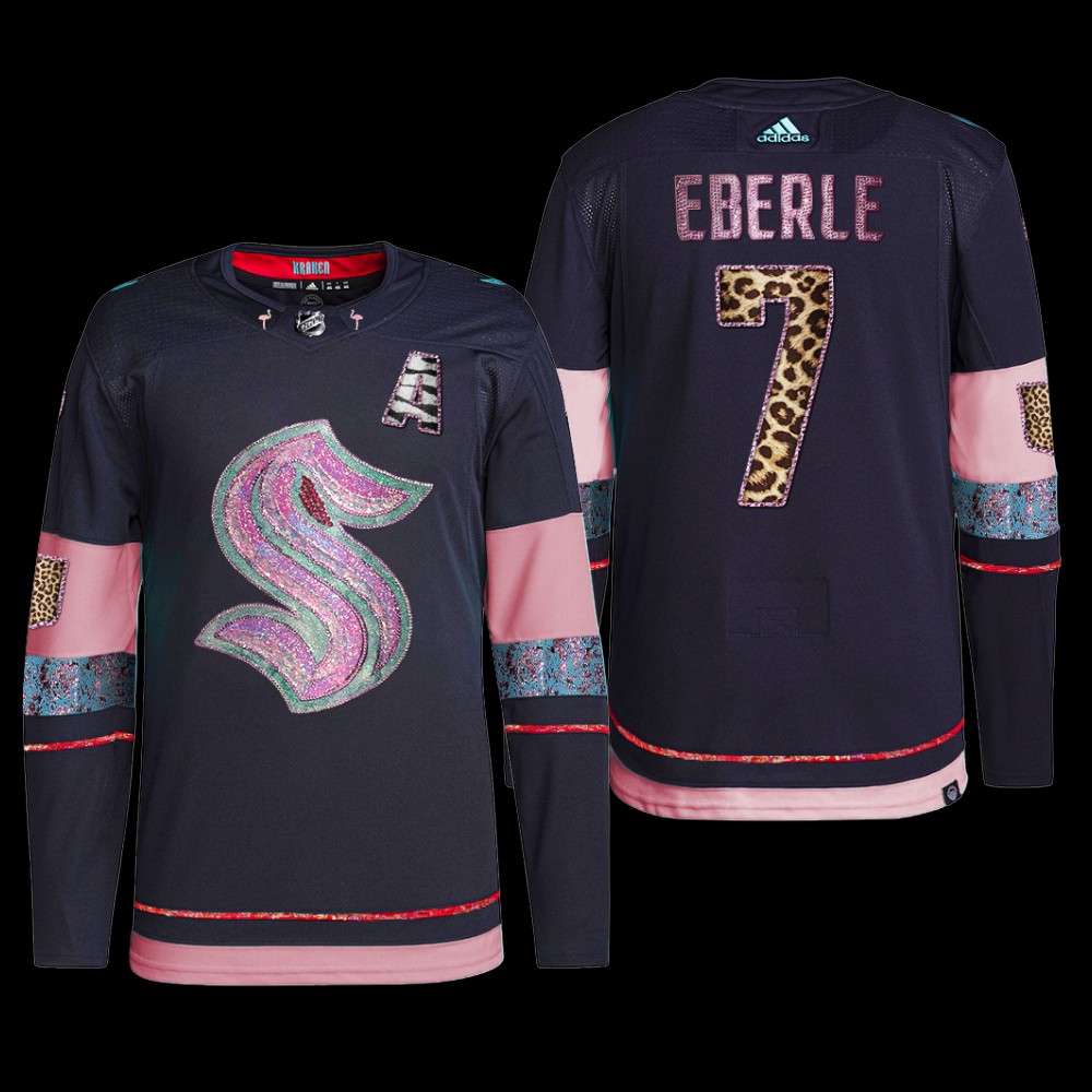 MGK Leopard Print Seattle Kraken Jordan Eberle Jersey Diamond Limited Navy #7 Uniform
