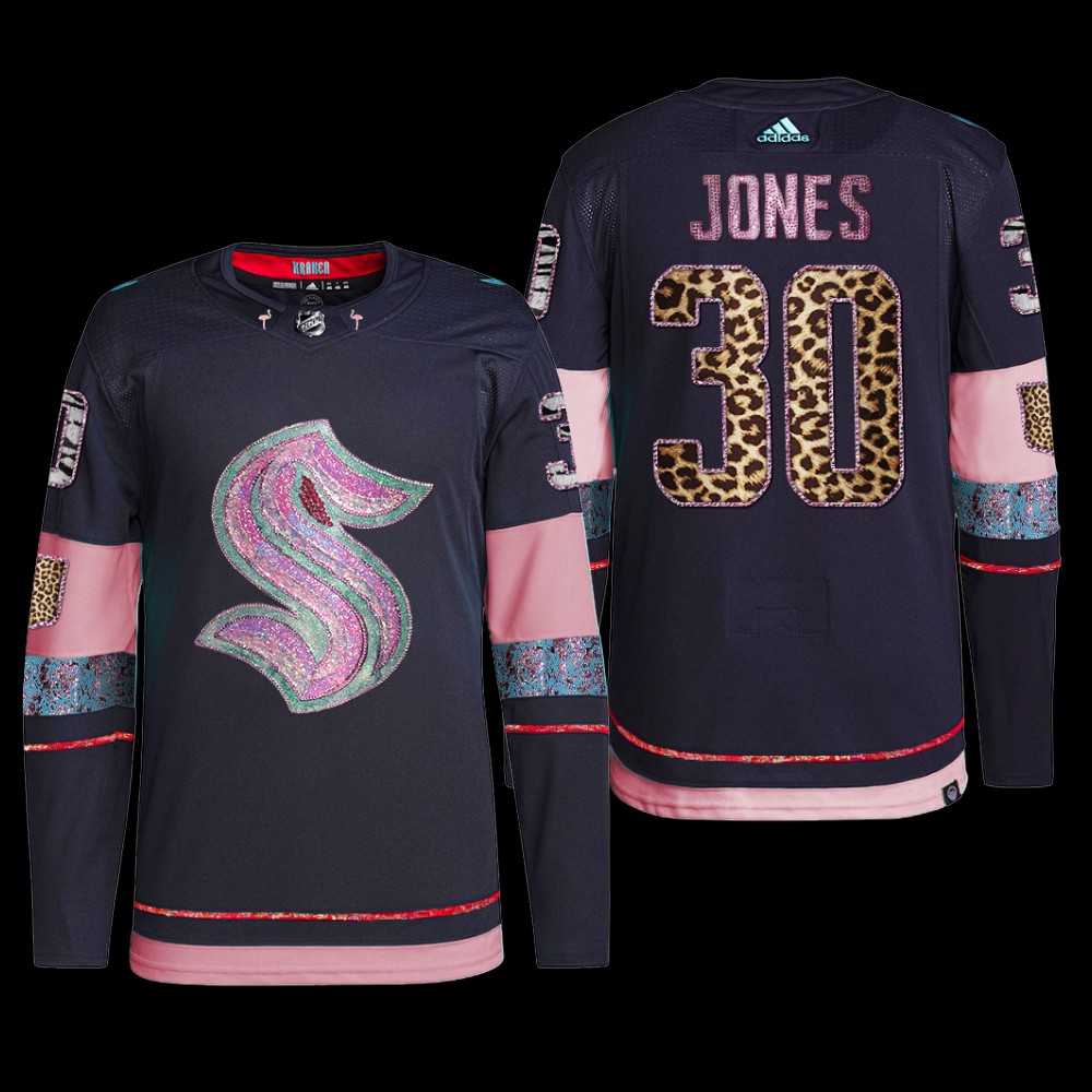MGK Leopard Print Seattle Kraken Martin Jones Jersey Diamond Limited Navy #30 Uniform