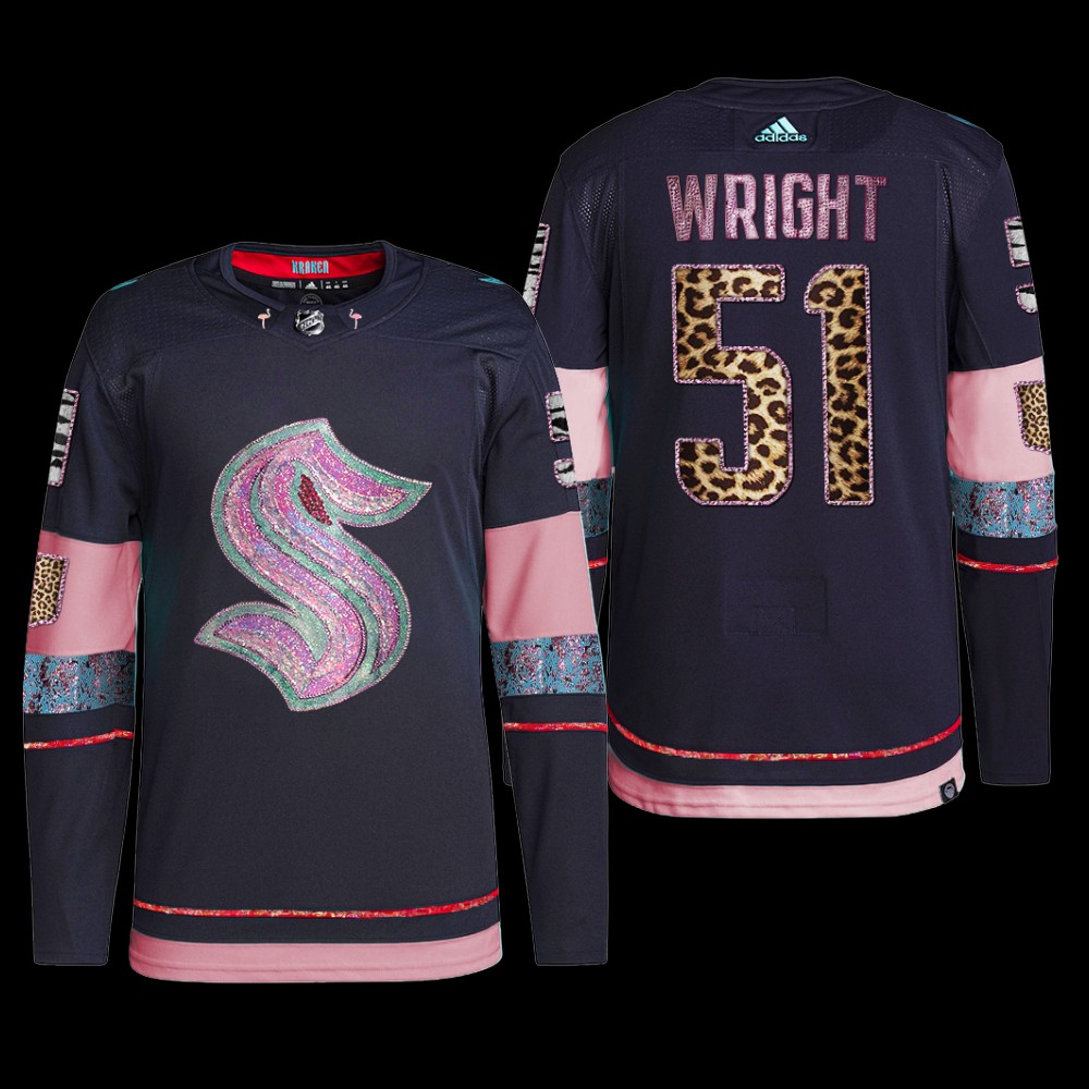 MGK Leopard Print Seattle Kraken Shane Wright Jersey Diamond Limited Navy #51 Uniform