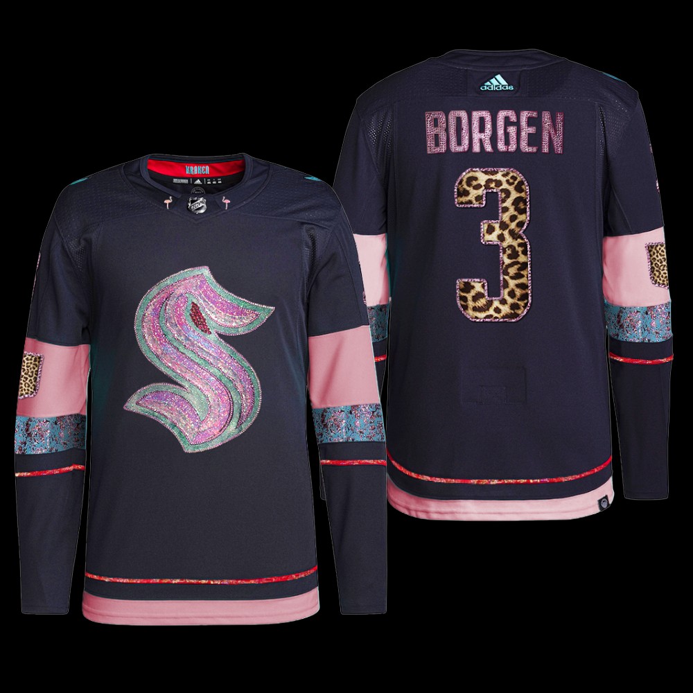 MGK Leopard Print Seattle Kraken Will Borgen Jersey Diamond Limited Navy #3 Uniform