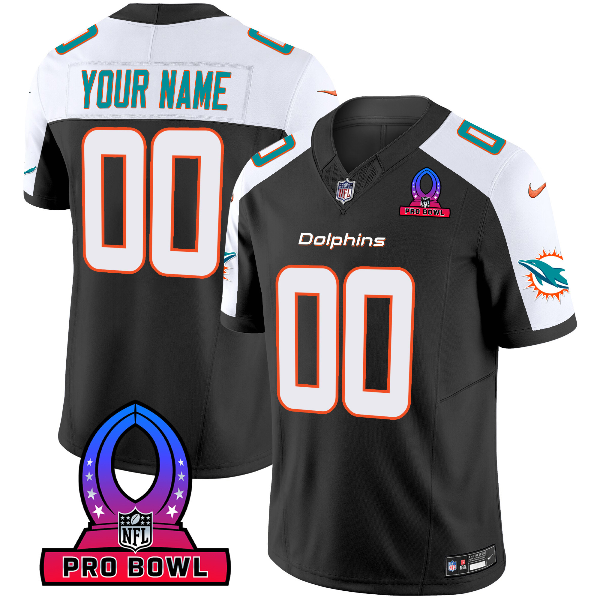 Miami Dolphins 2024 Pro Bowl Patch Vapor Custom Black Alternate Jersey - All Stitched 