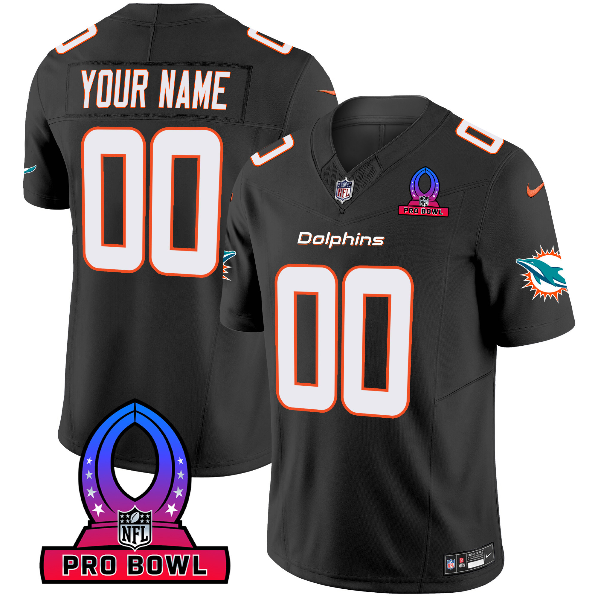 Miami Dolphins 2024 Pro Bowl Patch Vapor Custom Black Jersey - All Stitched 