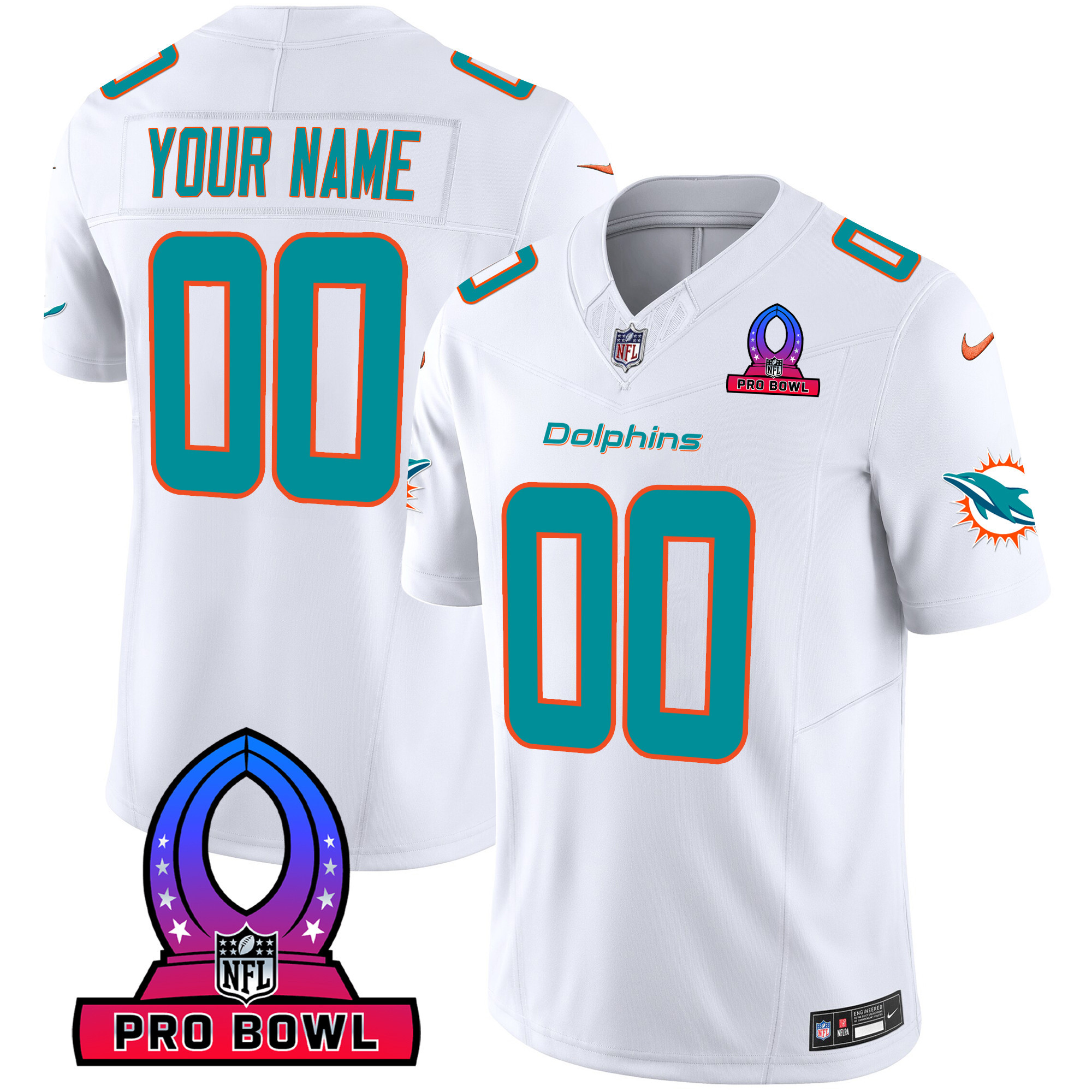 Miami Dolphins 2024 Pro Bowl Patch Vapor Custom White Jersey - All Stitched 