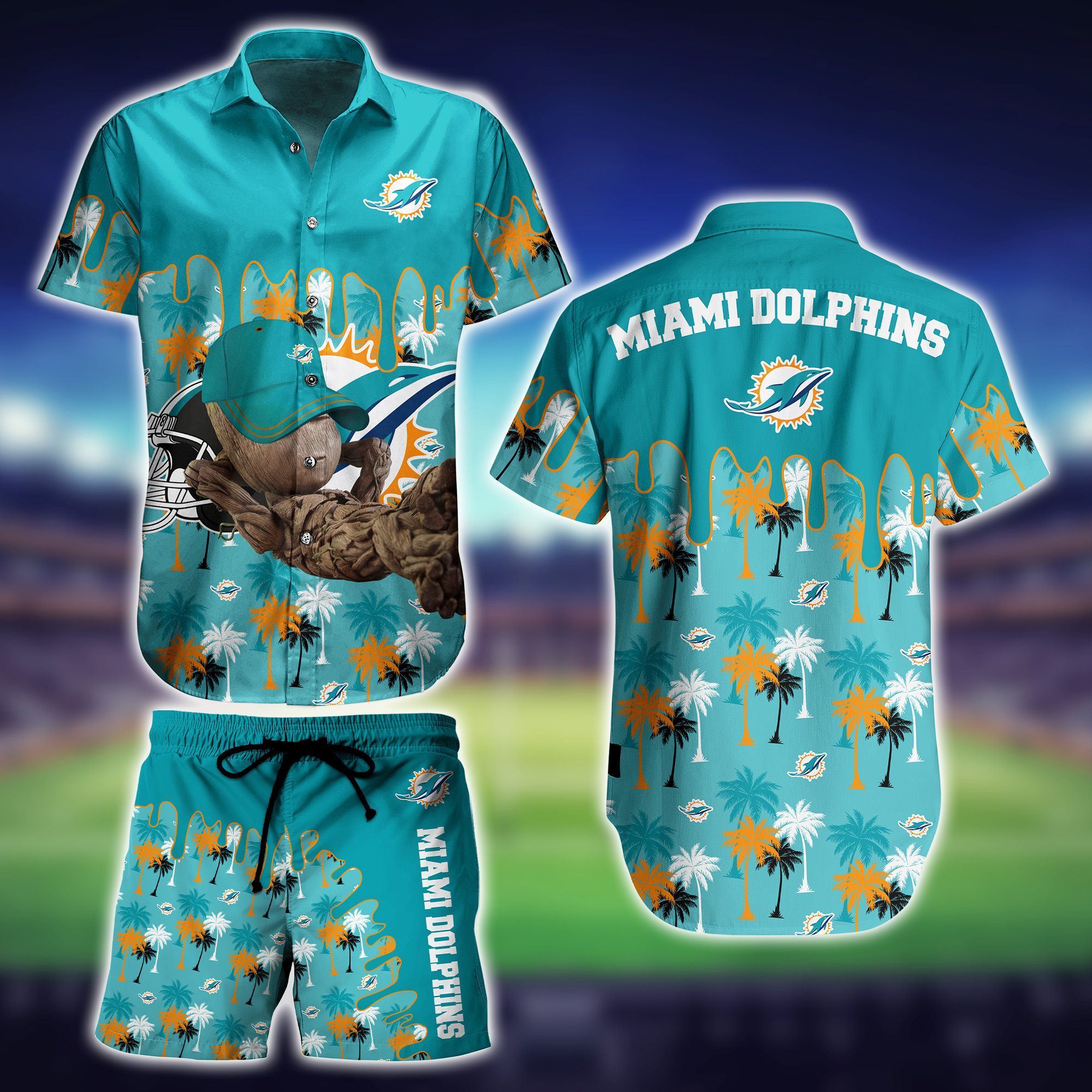 Miami Dolphins Baby Groot Hawaiian Shirt