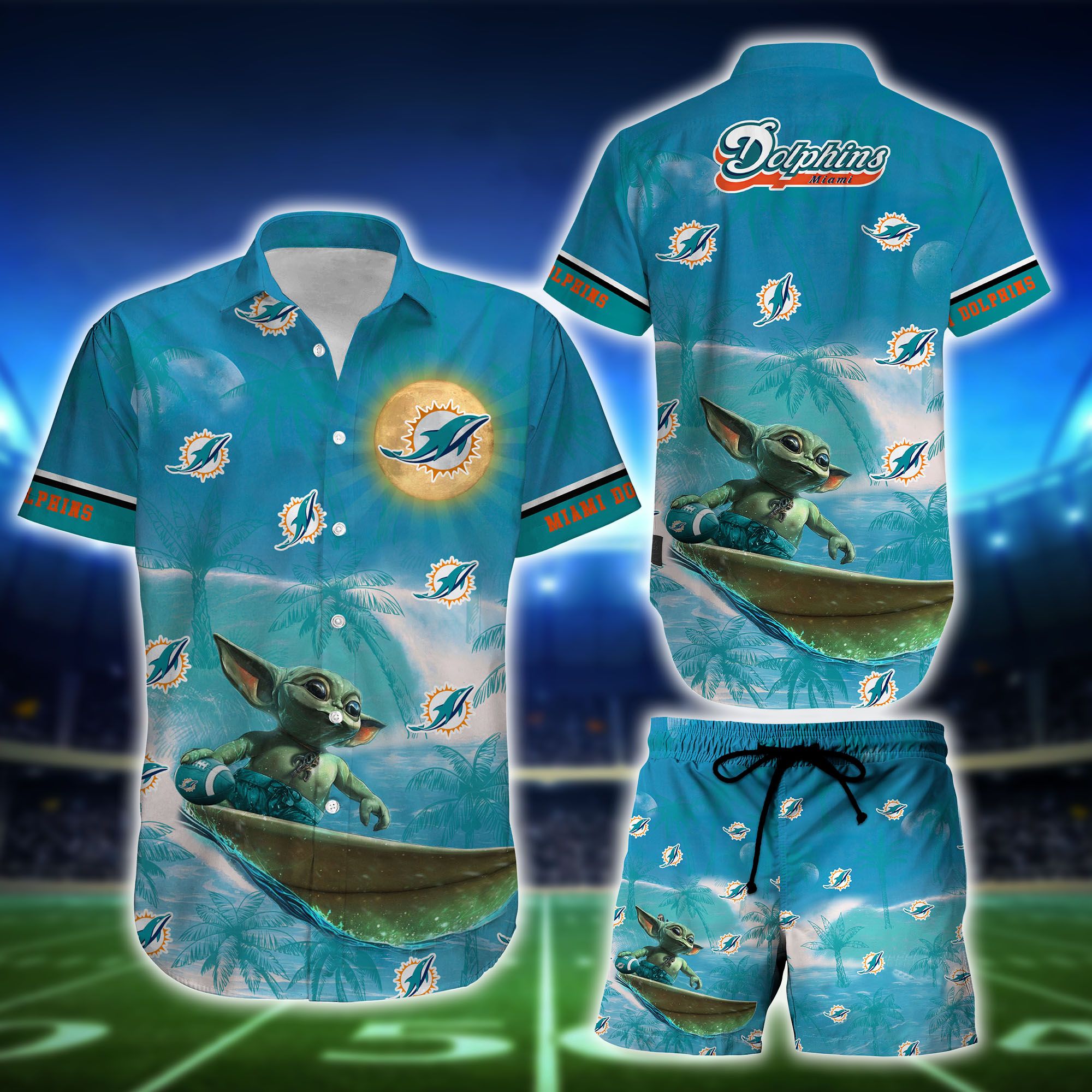 Miami Dolphins Baby Yoda Hawaiian Shirt