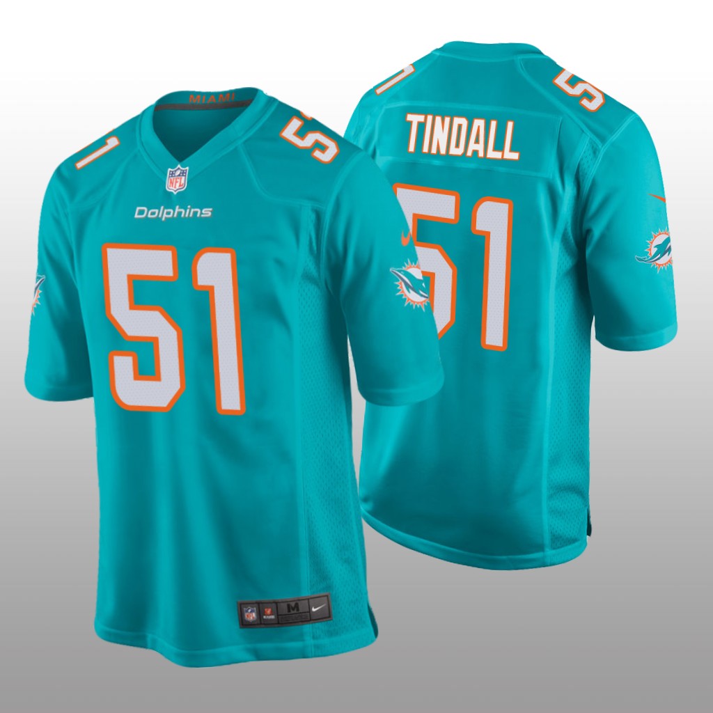 Miami Dolphins Channing Tindall Aqua Jersey Game - Men's