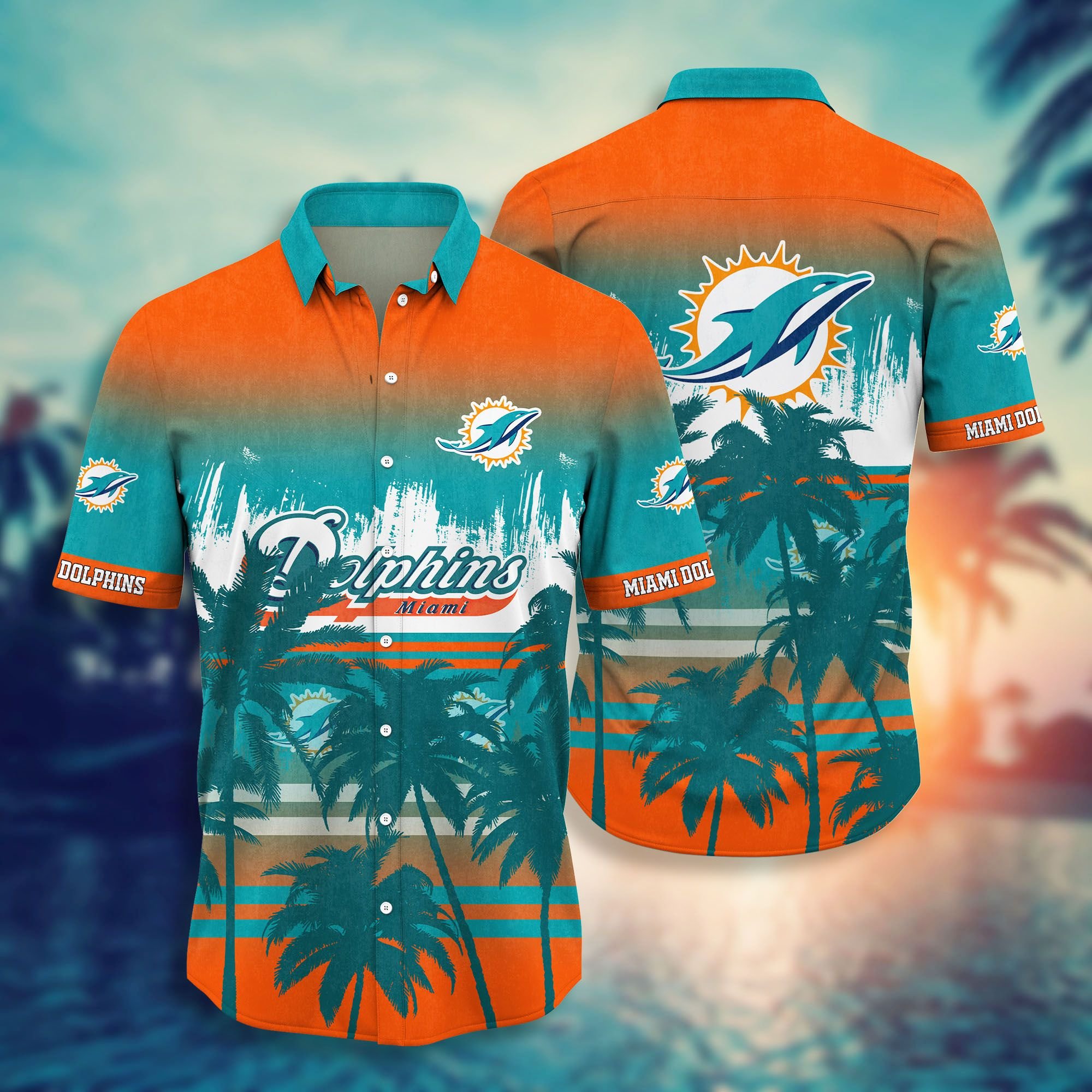 Miami Dolphins Coconut Trees Hawaiian Shirt