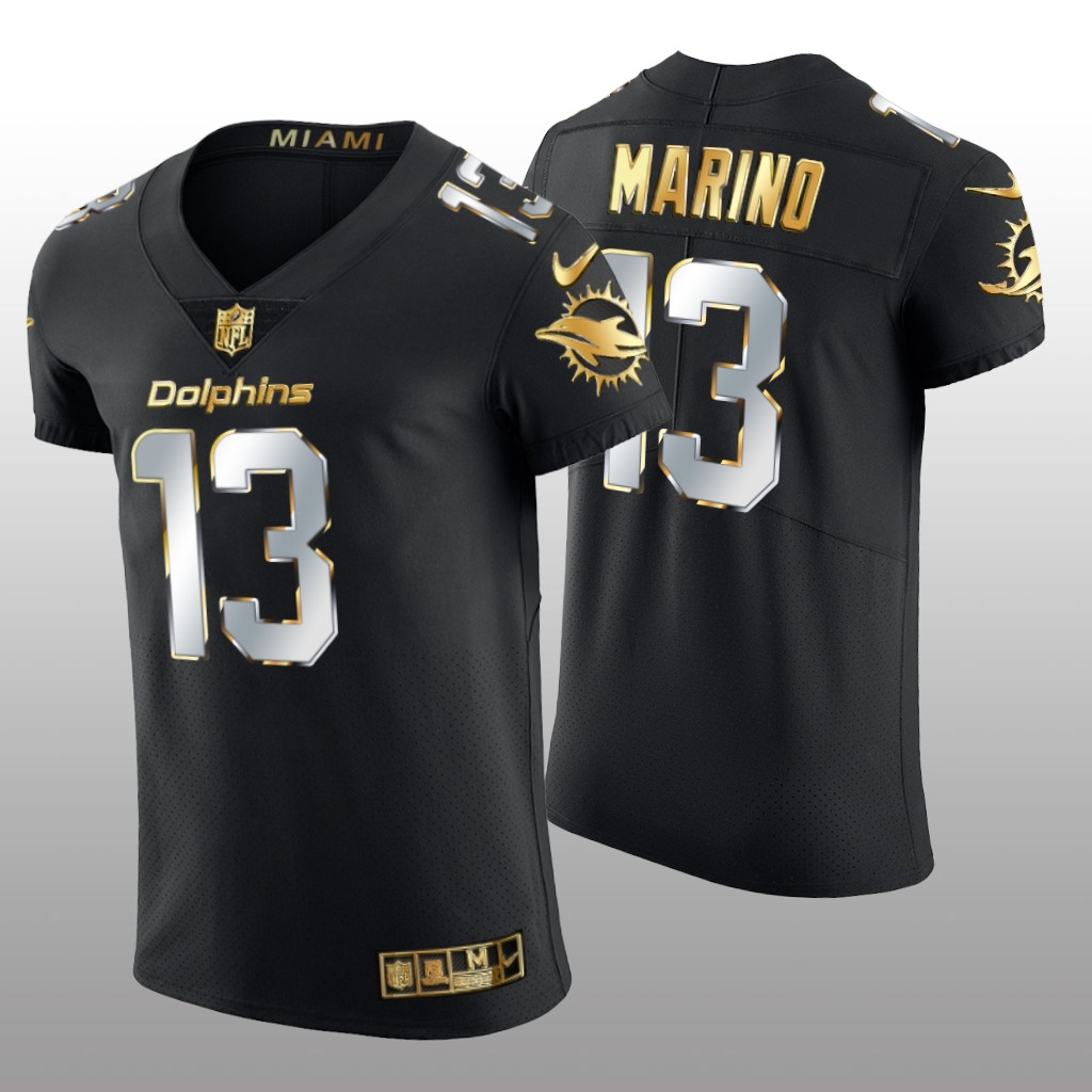 Miami Dolphins Dan Marino Black Elite Jersey Golden Edition Men's