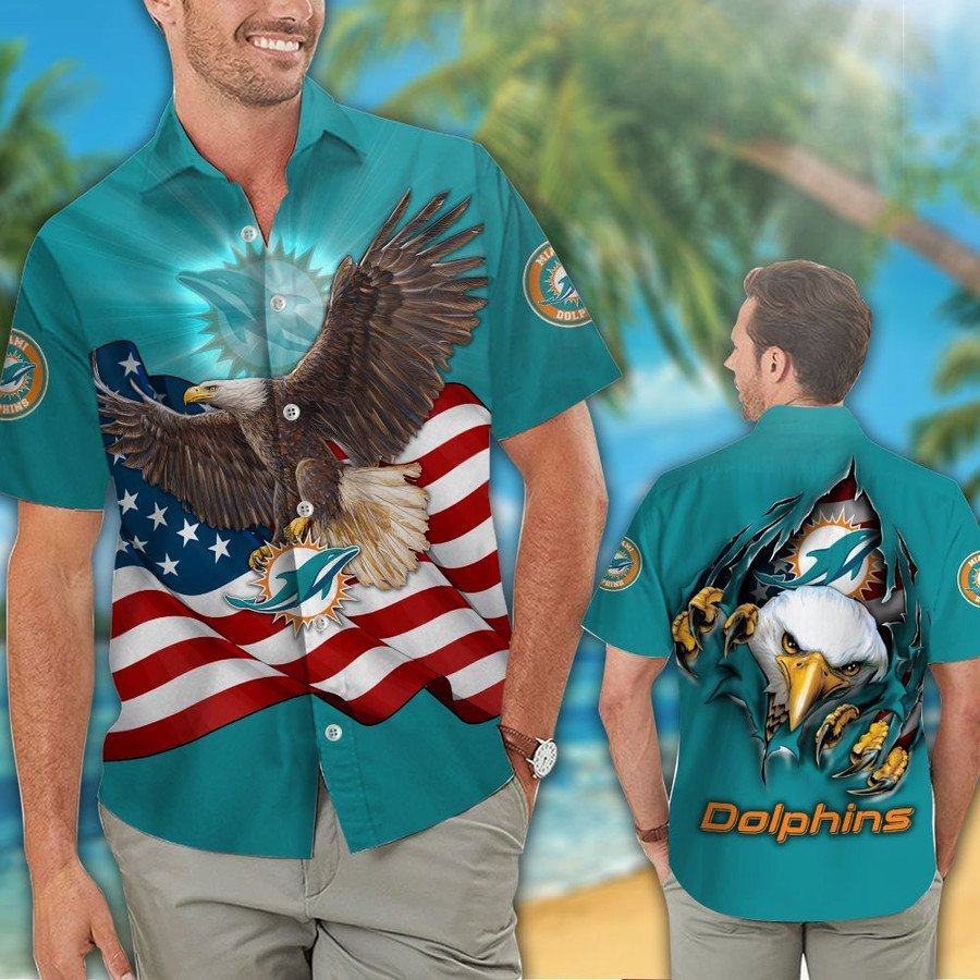 Miami Dolphins Eagles Flag American Hawaiian Shirt