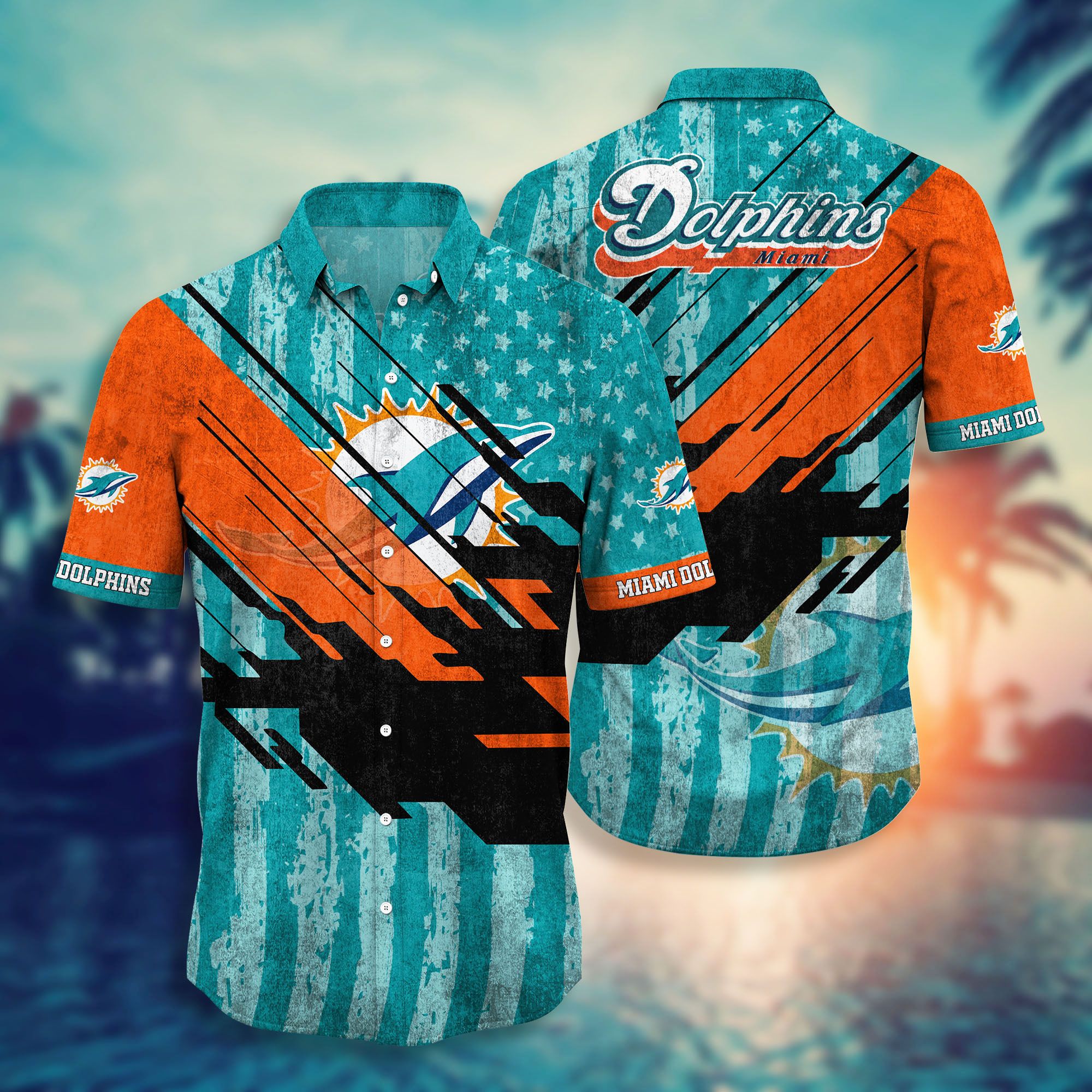 Miami Dolphins Flag American Distressed Hawaiian Shirt