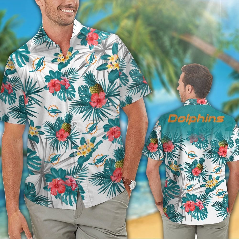 Miami Dolphins Floral and Pinneapple Tropical Hawaiian Shirt