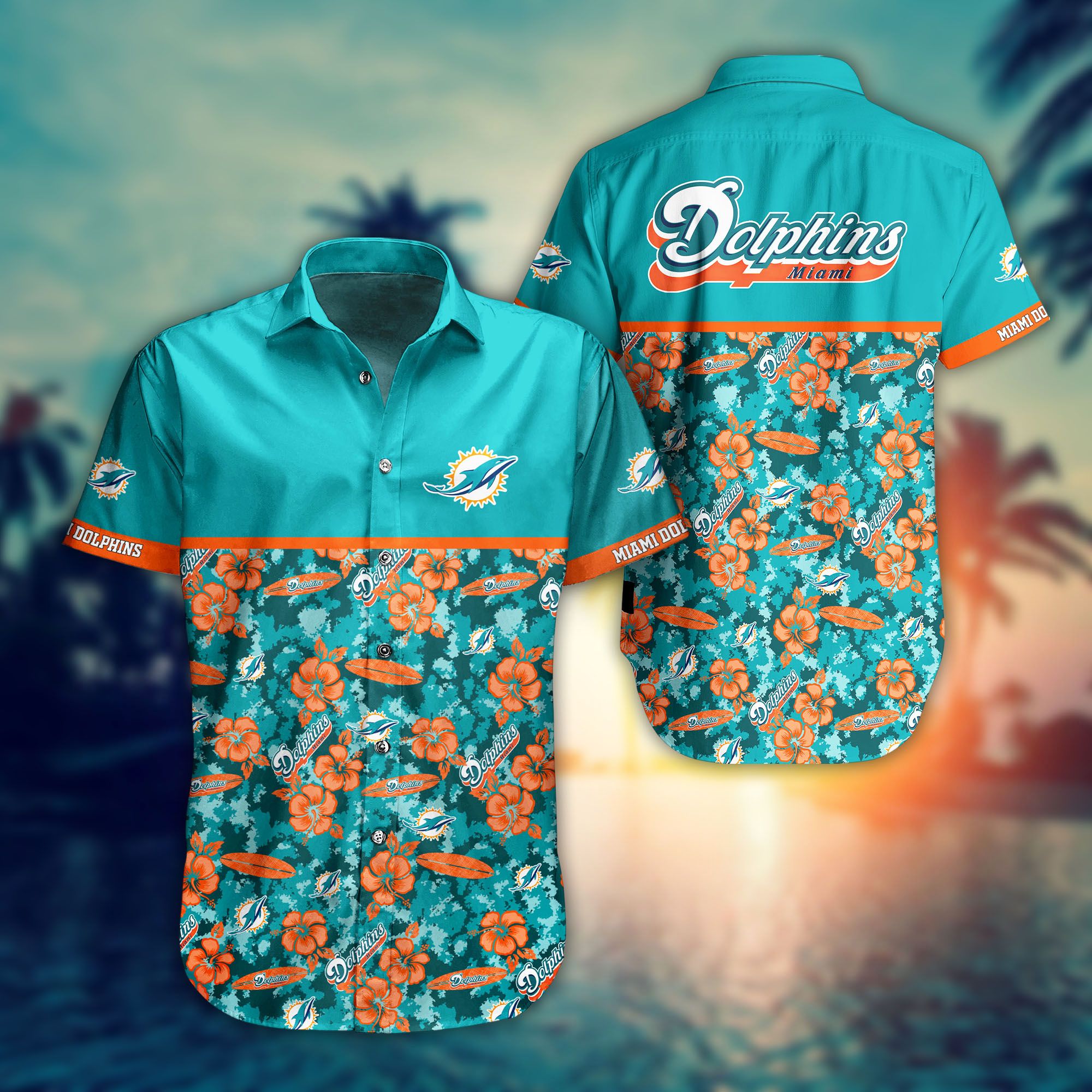 Miami Dolphins Flower and Surf Board Summer Hawaiian Shirt