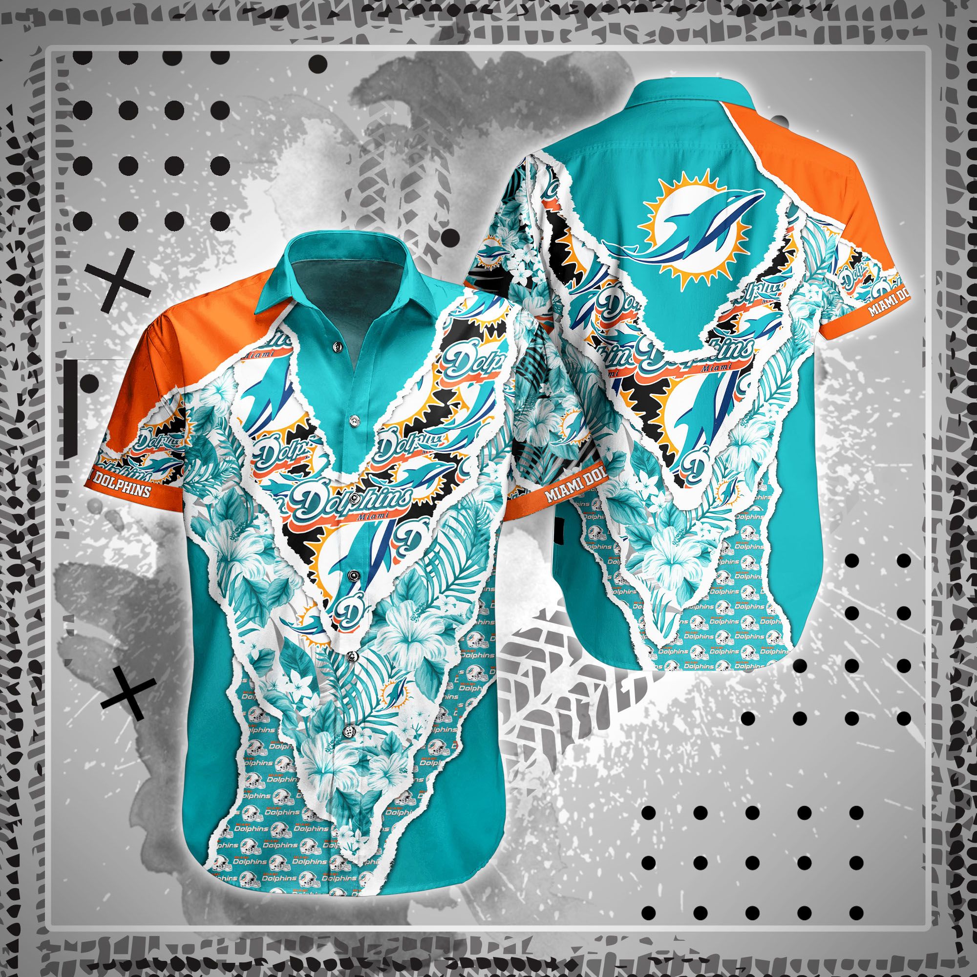 Miami Dolphins Helmet and Floral Summer Hawaiian Shirt