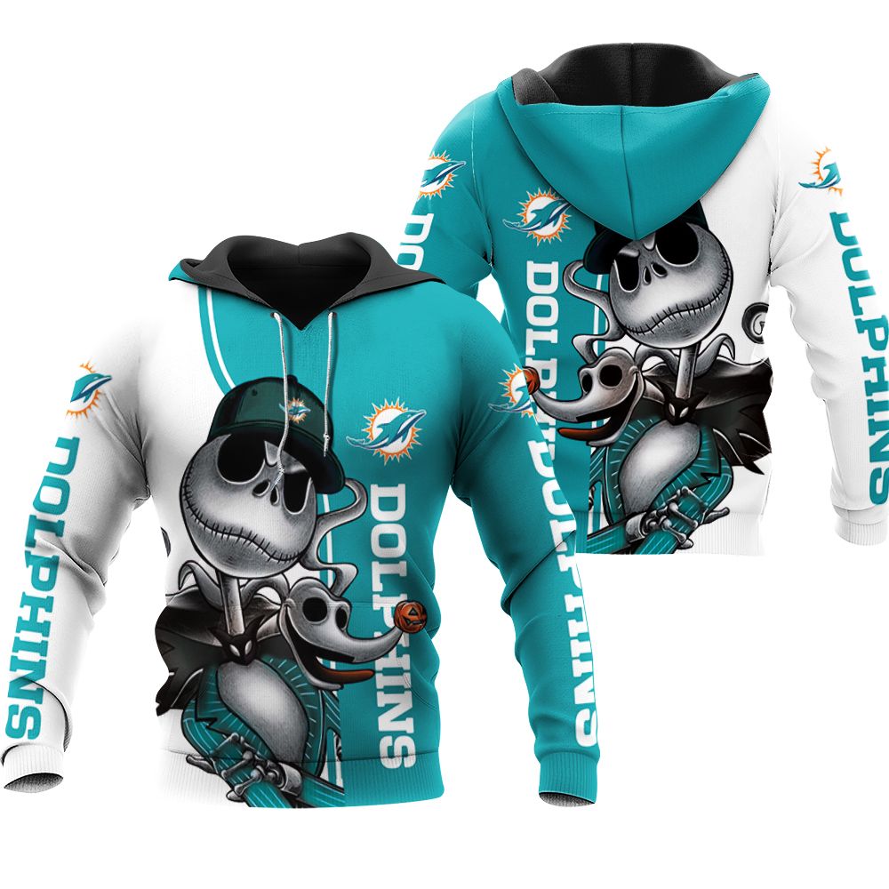 Miami Dolphins jack skellington and zero 3D Hoodie