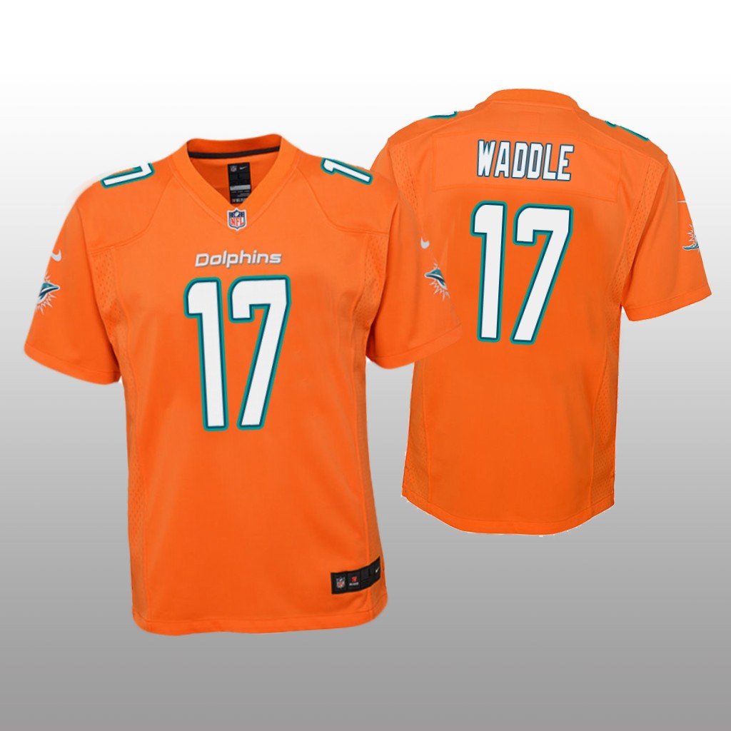 Miami Dolphins Jaylen Waddle Orange Jersey Color Rush Game - Youth