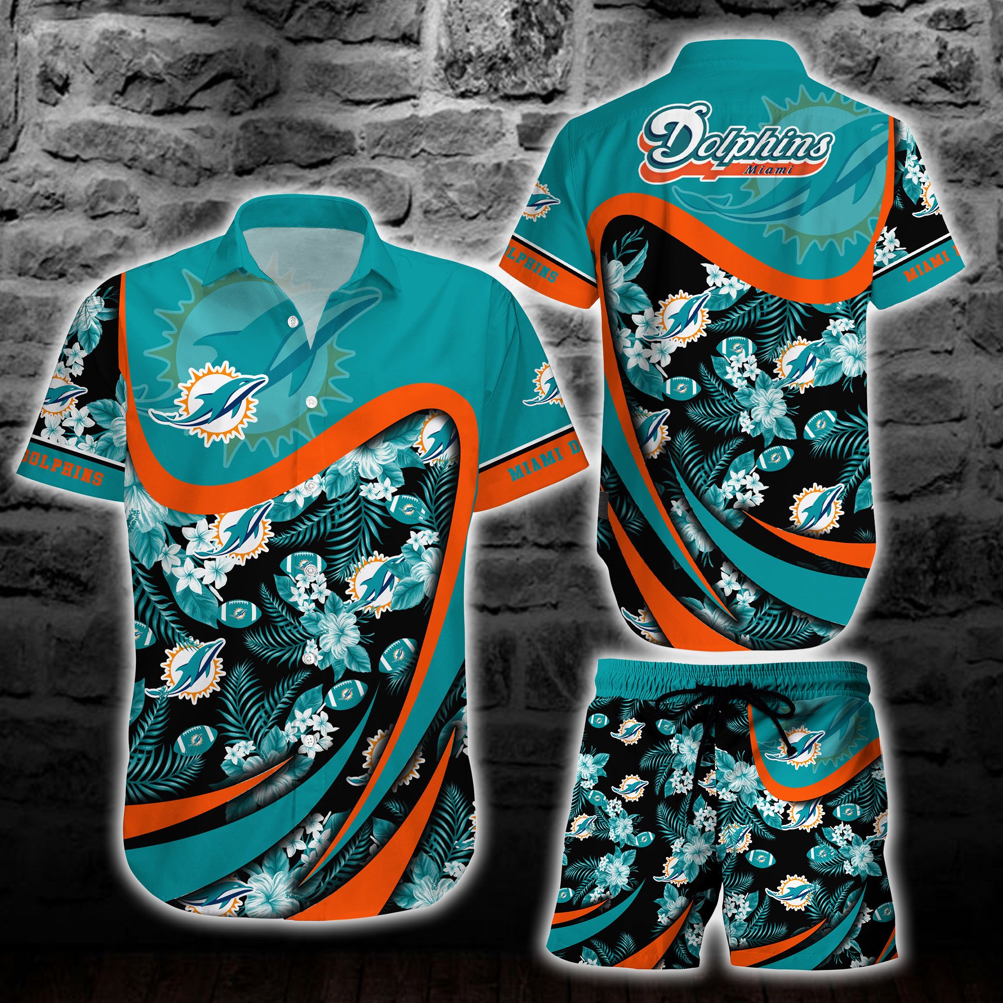 Miami Dolphins Logo and Ball Hawaiian Shirt