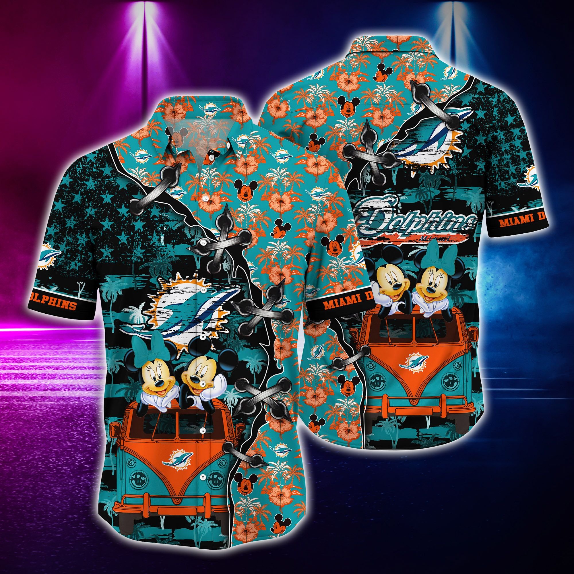 Miami Dolphins Mickey and Minnie Hawaiian Shirt