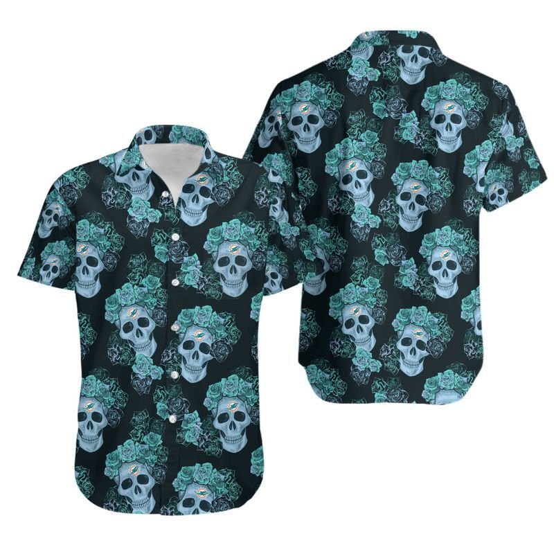 Miami Dolphins Mystery Skull And Flower Hawaiian Shirt