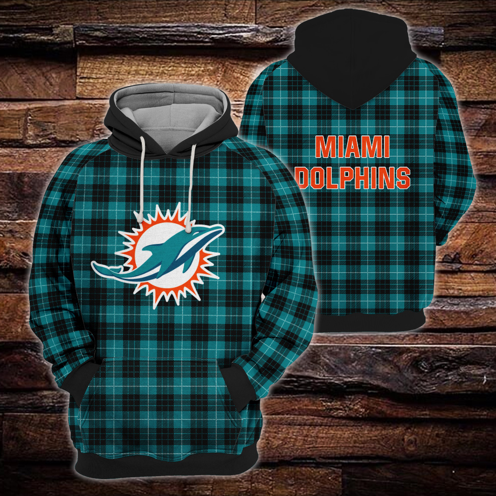 Miami Dolphins Plaid Hoodie 3D Gift For Fans