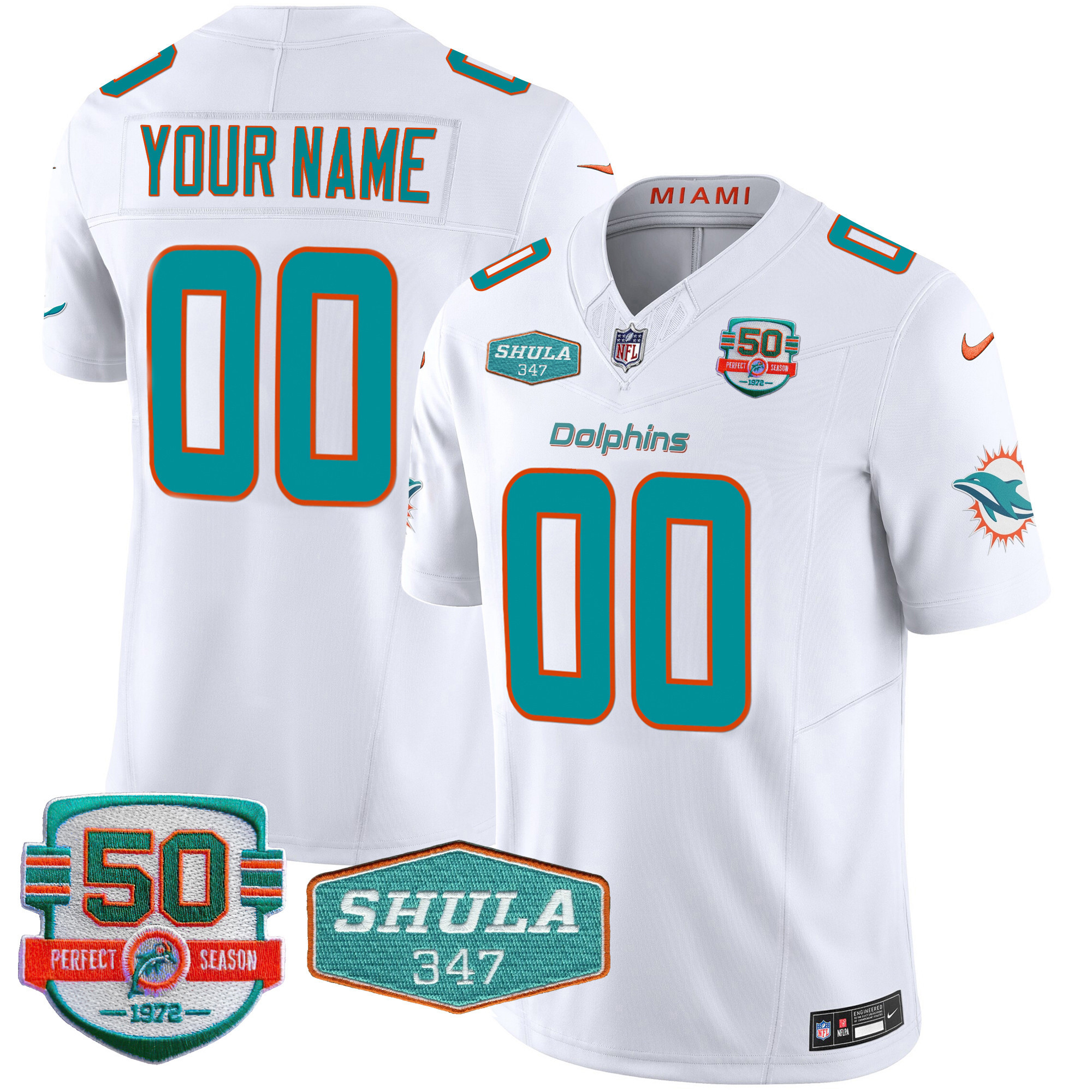 Miami Dolphins Shula 347 Patch Vapor Custom White Jersey - All Stitched 