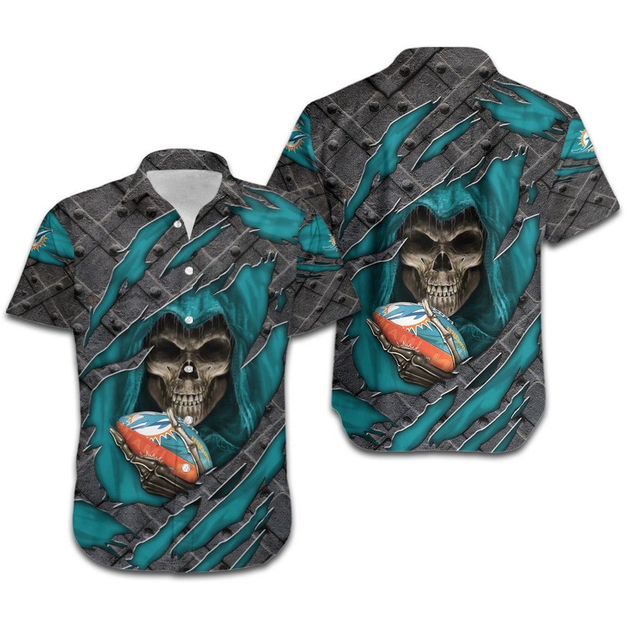 Miami Dolphins Skull Cracked Metal Hawaiian Shirt