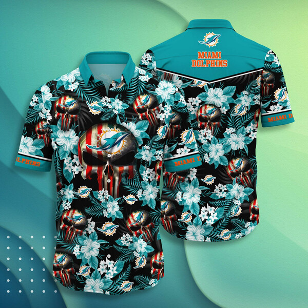 Miami Dolphins Skull Flower Hawaiian Shirt