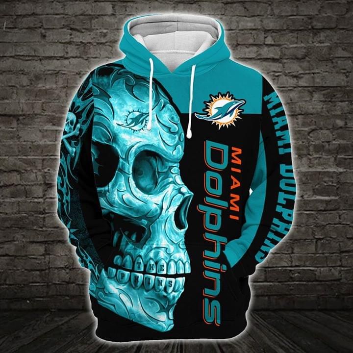 Miami dolphins skull printed 3D Hoodie