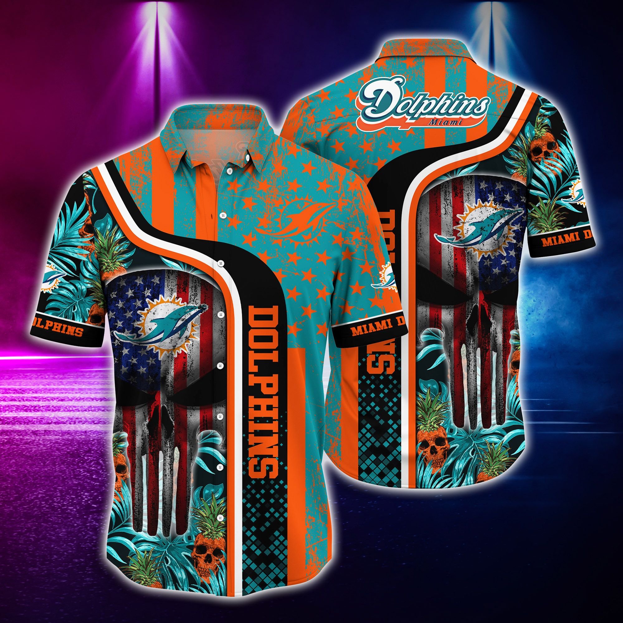 Miami Dolphins Skull Tropical Hawaiian Shirt
