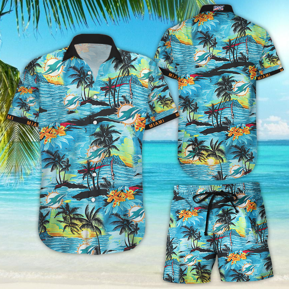 Miami Dolphins Team All Over Printed Hawaiian Aloha Shirt Unisexs Sleeve Hawaiians Beach Sleeve