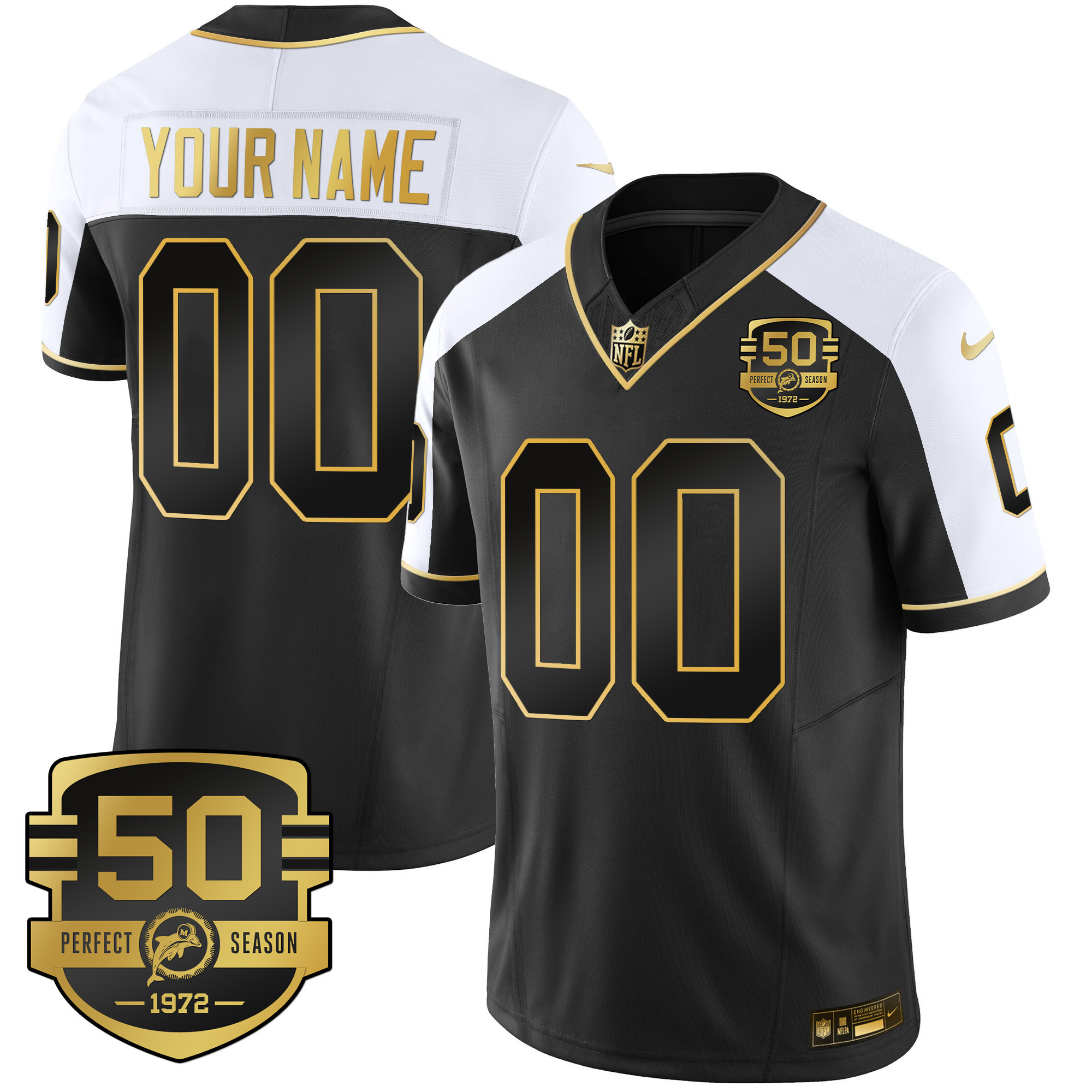 Miami Dolphins Throwback Gold Vapor Custom Alternate Jersey - All Stitched 
