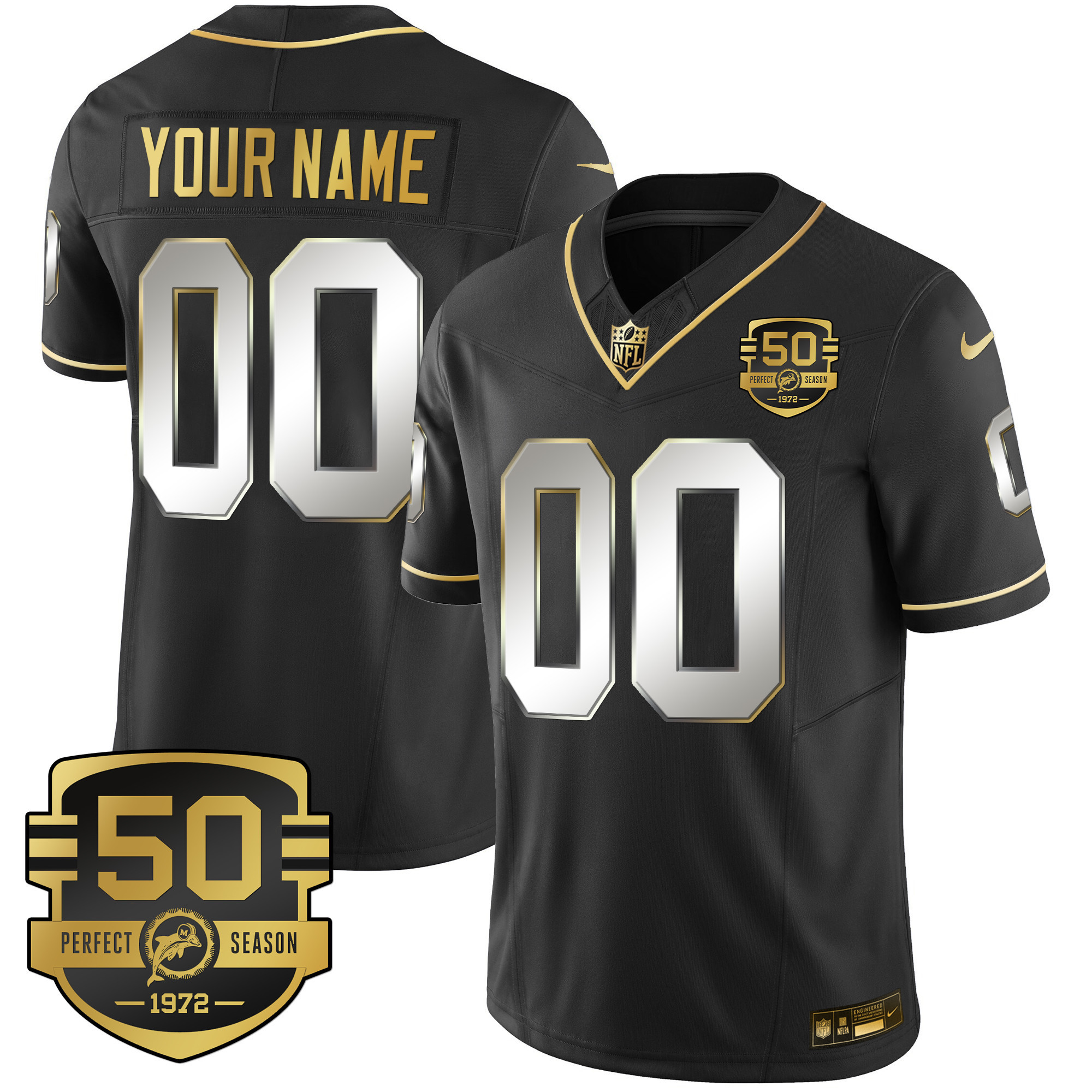Miami Dolphins Throwback Gold Vapor Custom Black Limited Jersey - All Stitched 