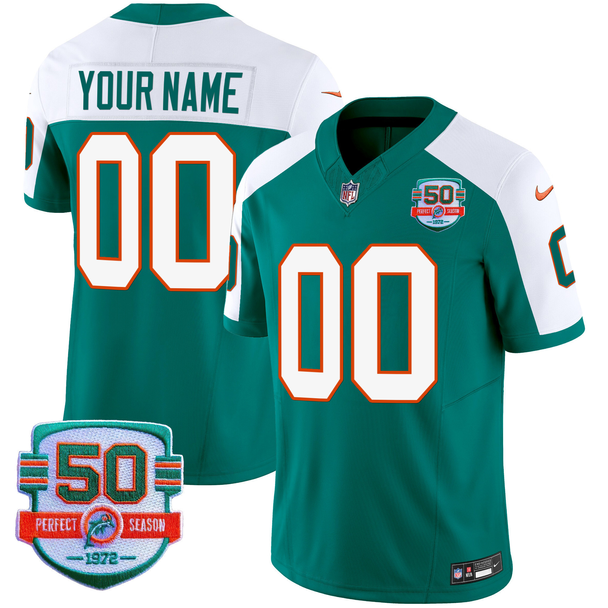 Miami Dolphins Throwback Vapor Custom Alternate Jersey - All Stitched 